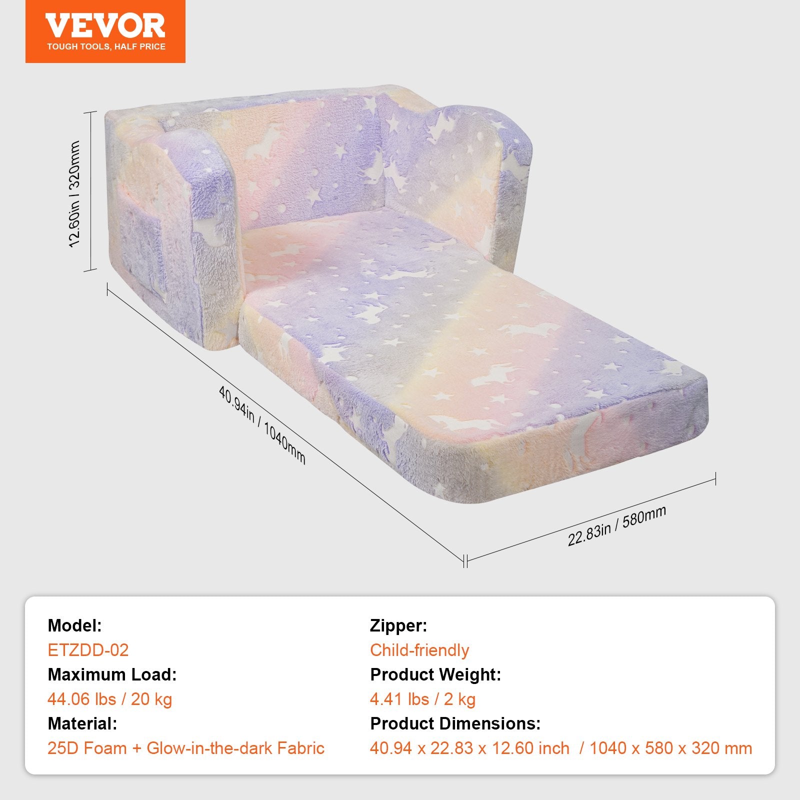 Foldable Baby Chair 2-in-1 Baby Lounger Couch Glow in Dark Kids Sofa V952-ETSF6354652I4U5Y8V0