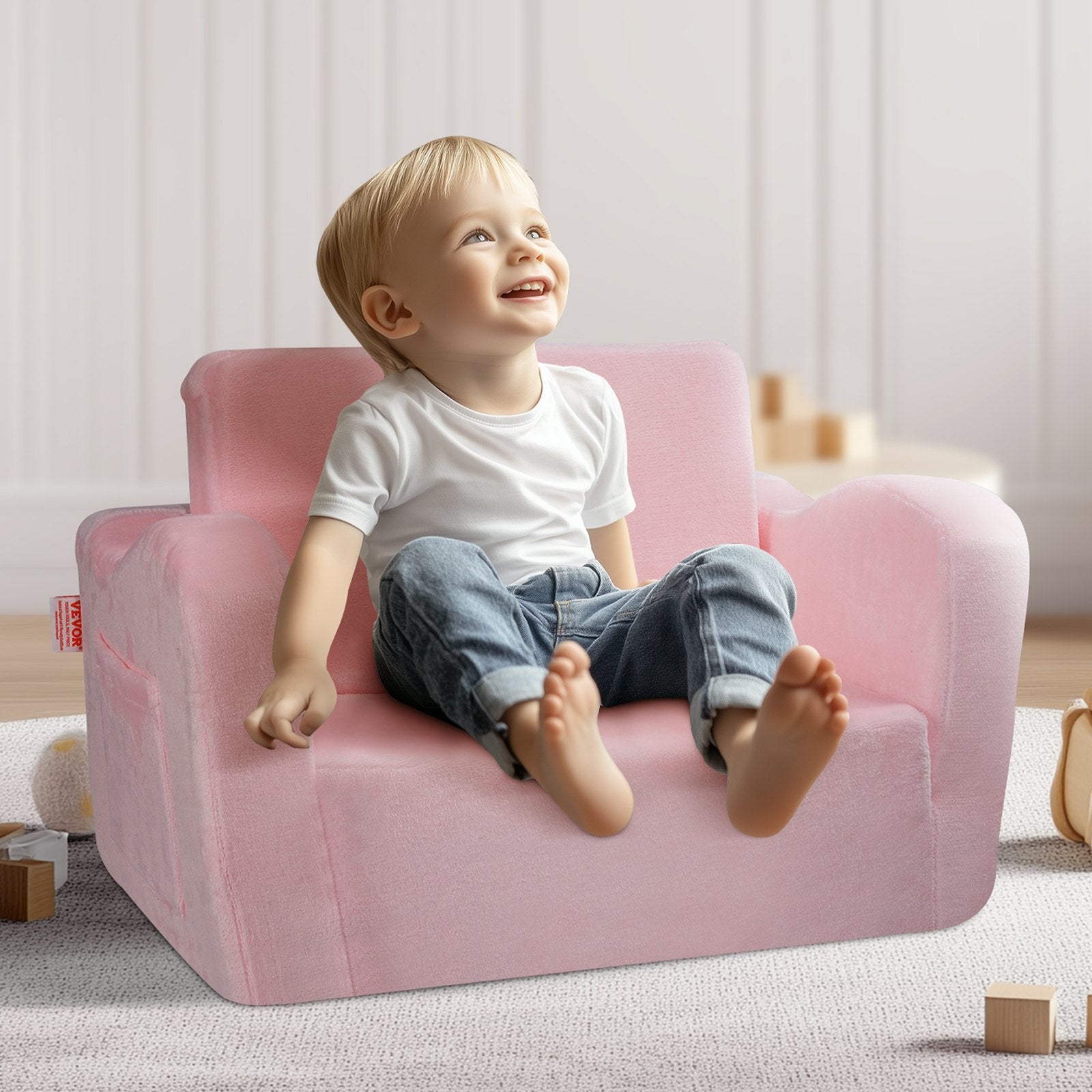 Baby Chair Foldable 2-in-1 Comfy Baby Lounger Couch Kids Sofa Pink V952-ETSF6354652I6PHIKV0