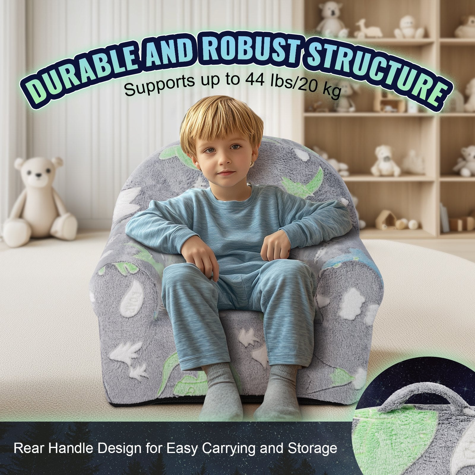 Toddler Chair Glow in the Dark Plush Baby Chair Playroom Furniture Grey V952-ETSF6354652I9VPLOV0