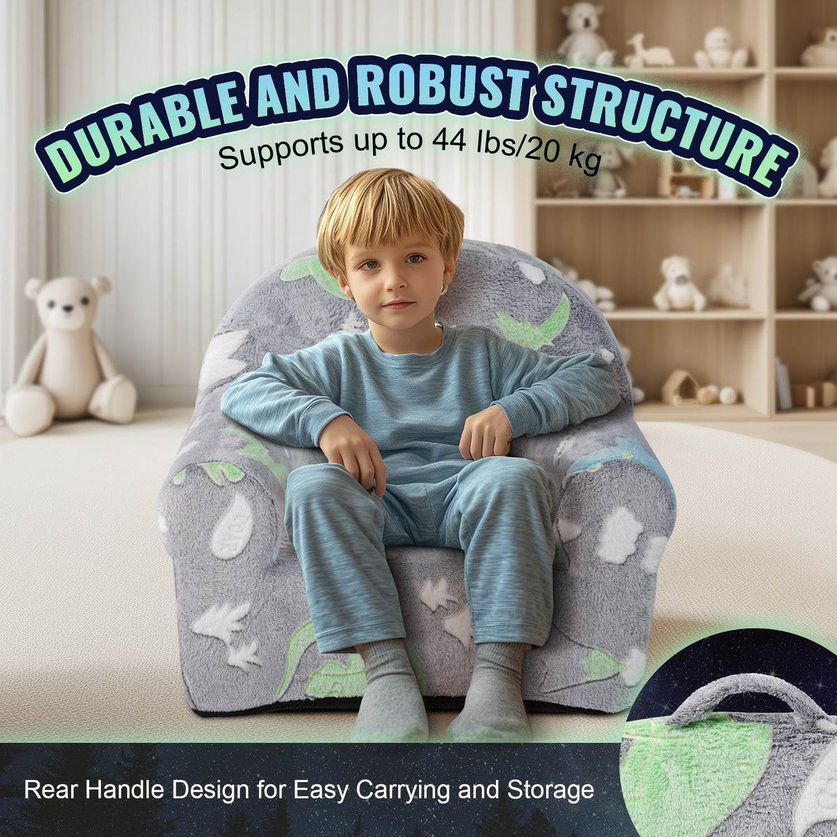Toddler Chair Glow in the Dark Plush Baby Chair Playroom Furniture Grey V952-ETSF6354652I9VPLOV0