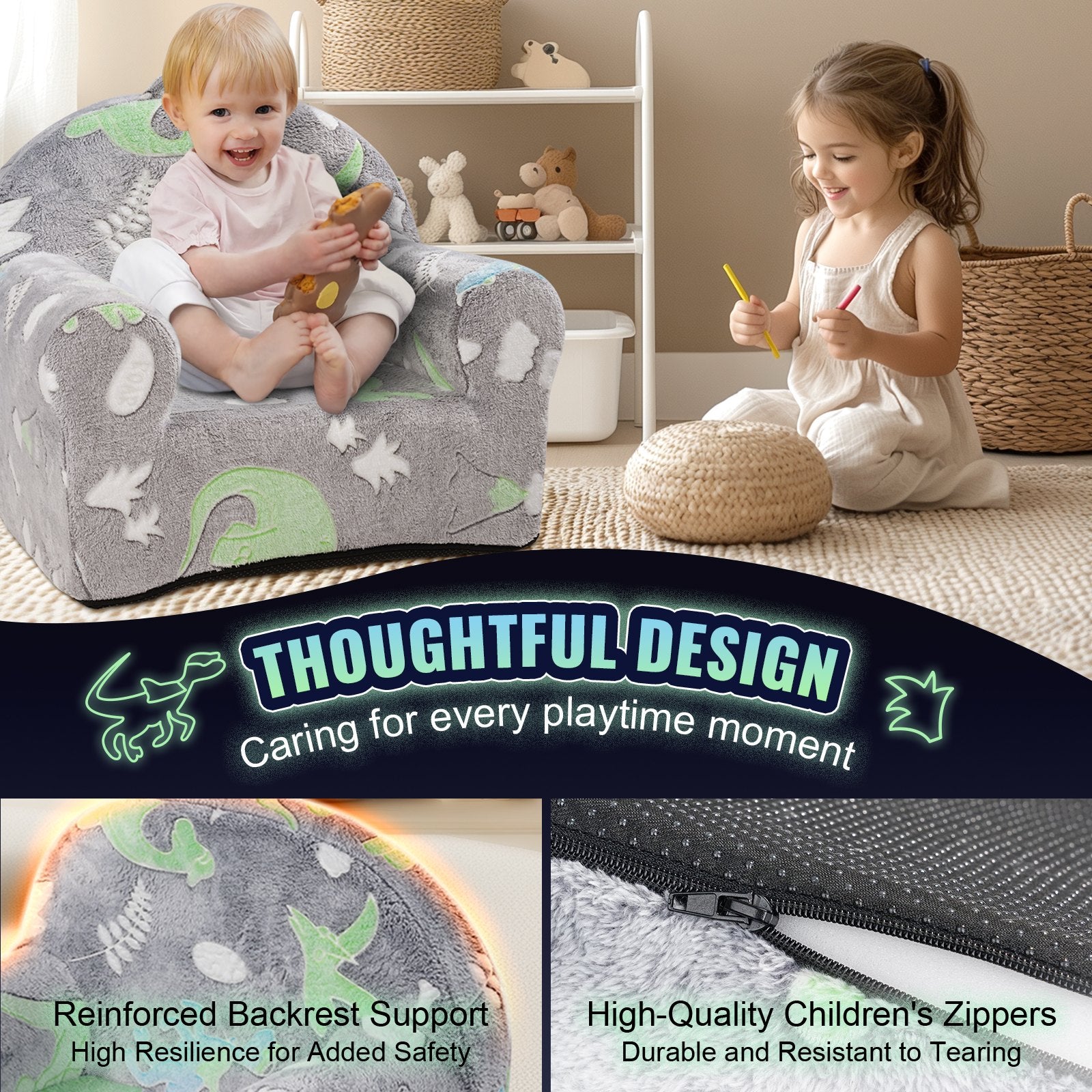 Toddler Chair Glow in the Dark Plush Baby Chair Playroom Furniture Grey V952-ETSF6354652I9VPLOV0