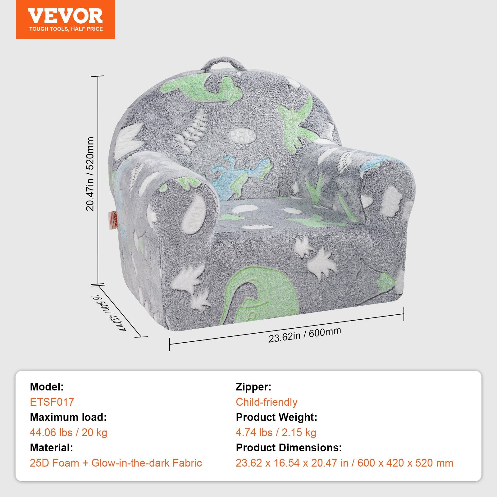Toddler Chair Glow in the Dark Plush Baby Chair Playroom Furniture Grey V952-ETSF6354652I9VPLOV0