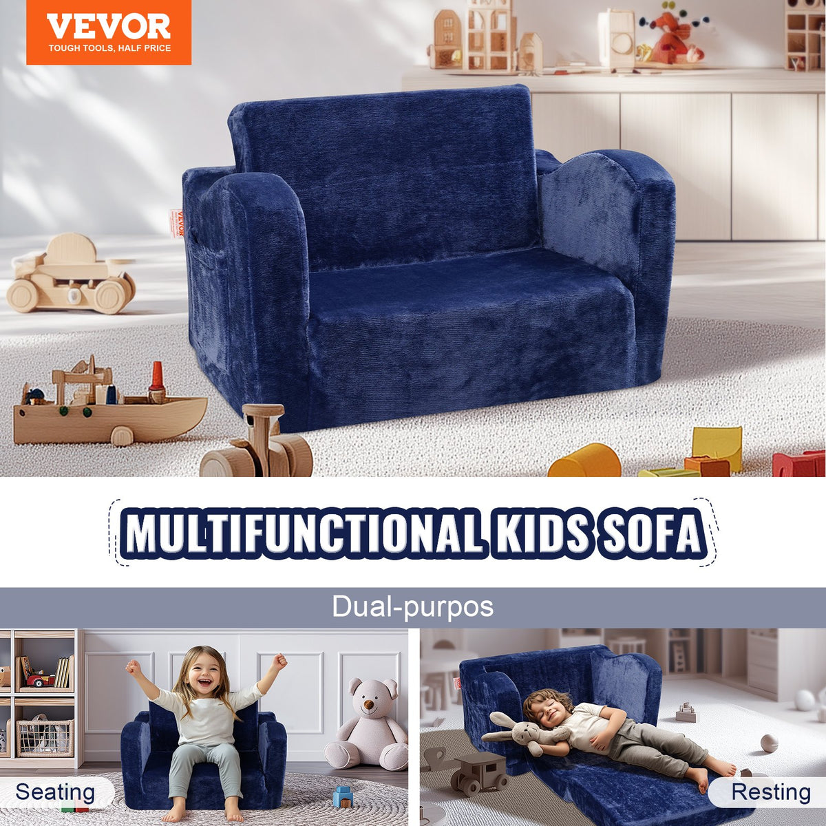 Baby Chair Foldable 2-in-1 Comfy Baby Lounger Couch Kids Sofa Blue V952-ETSF6354652INRR5PV0
