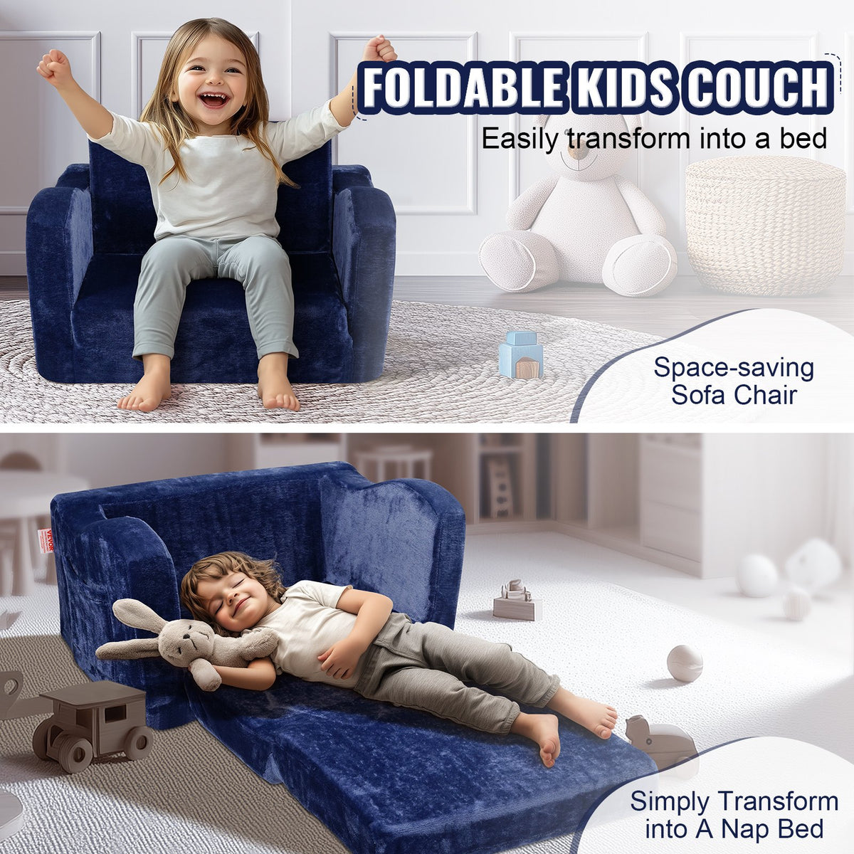 Baby Chair Foldable 2-in-1 Comfy Baby Lounger Couch Kids Sofa Blue V952-ETSF6354652INRR5PV0