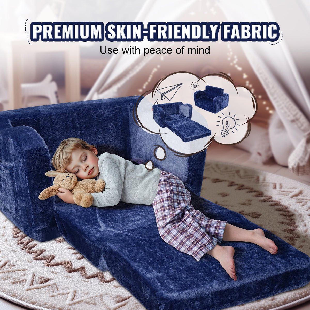 Baby Chair Foldable 2-in-1 Comfy Baby Lounger Couch Kids Sofa Blue V952-ETSF6354652INRR5PV0