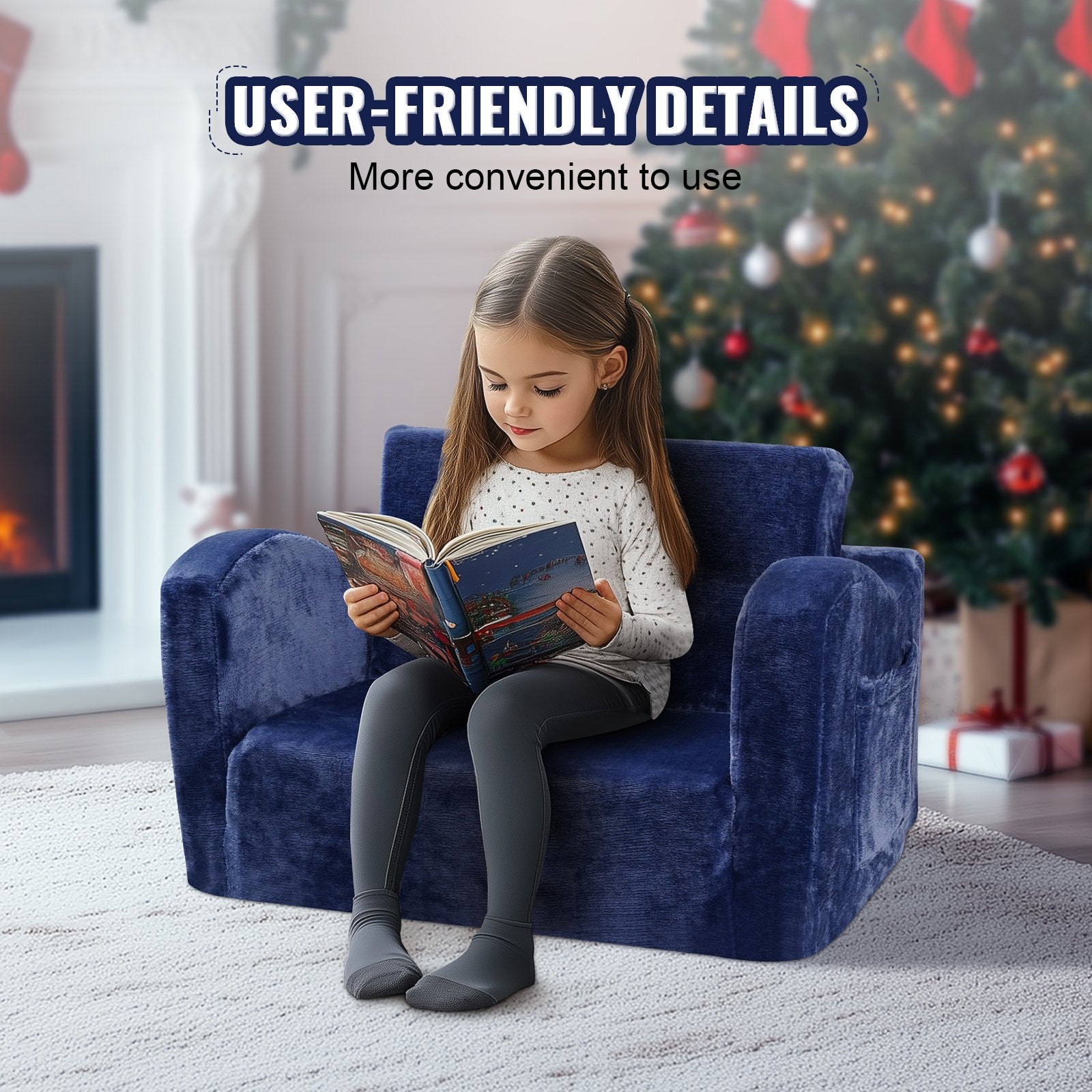 Baby Chair Foldable 2-in-1 Comfy Baby Lounger Couch Kids Sofa Blue V952-ETSF6354652INRR5PV0