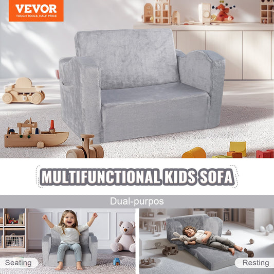 Baby Chair Foldable 2-in-1 Comfy Baby Lounger Couch Kids Sofa Grey V952-ETSF6354652INYQ5DV0