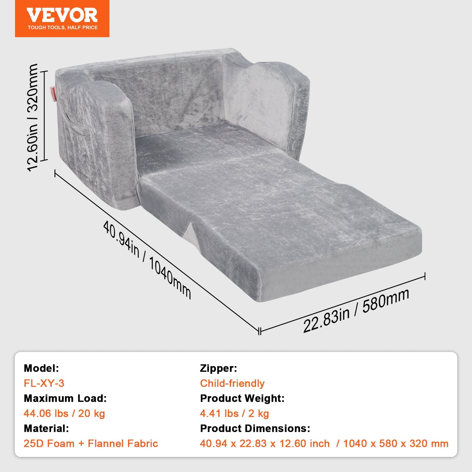 Baby Chair Foldable 2-in-1 Comfy Baby Lounger Couch Kids Sofa Grey V952-ETSF6354652INYQ5DV0