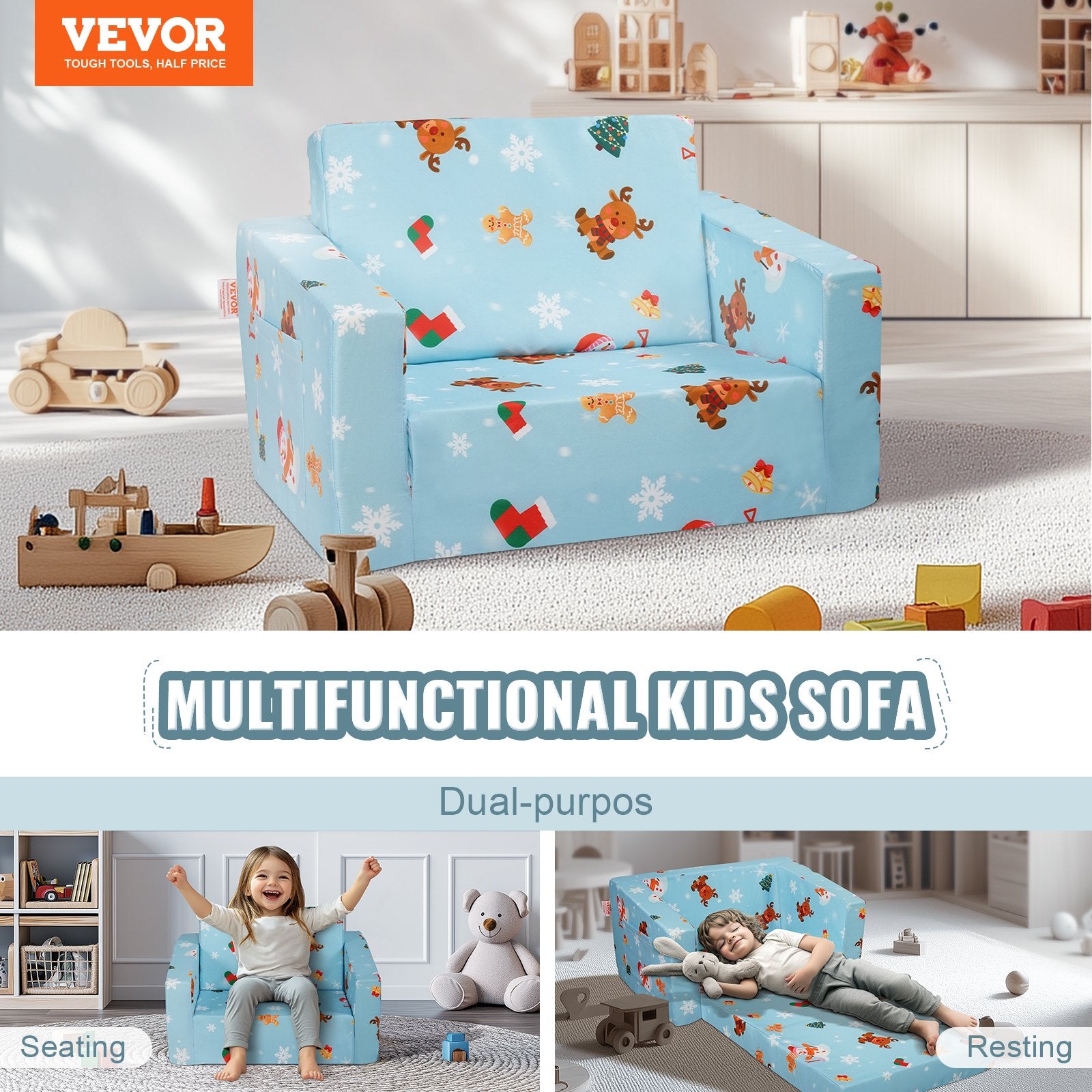 Baby Chair Foldable 2-in-1 Baby Lounger Couch Cartoon Kids Sofa Pink V952-ETSF6354652IOZAT6V0