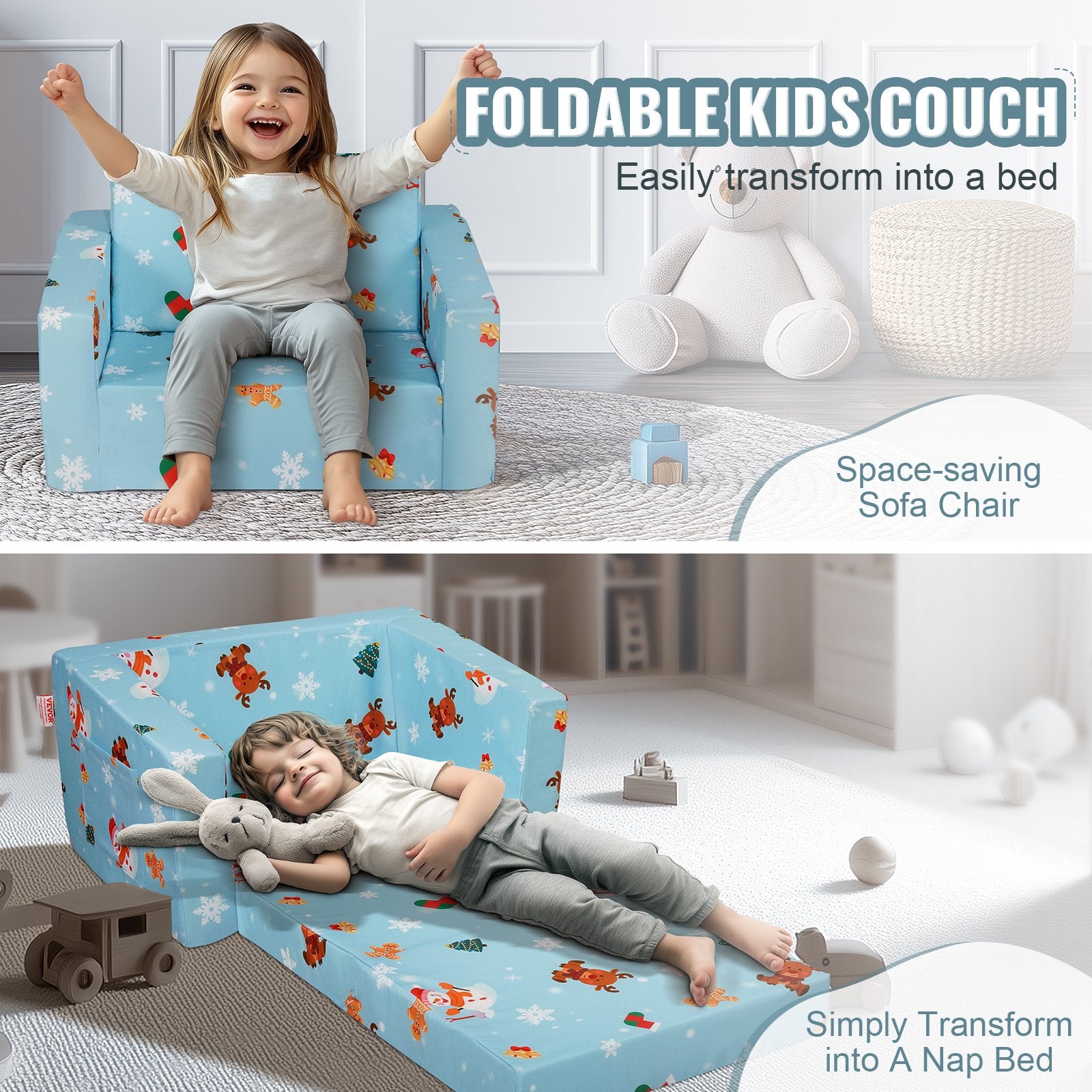 Baby Chair Foldable 2-in-1 Baby Lounger Couch Cartoon Kids Sofa Pink V952-ETSF6354652IOZAT6V0
