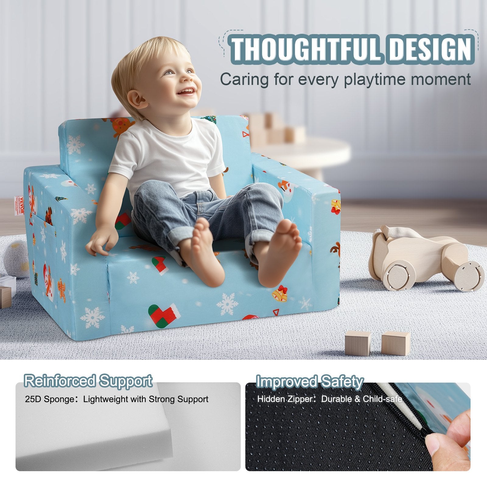 Baby Chair Foldable 2-in-1 Baby Lounger Couch Cartoon Kids Sofa Pink V952-ETSF6354652IOZAT6V0