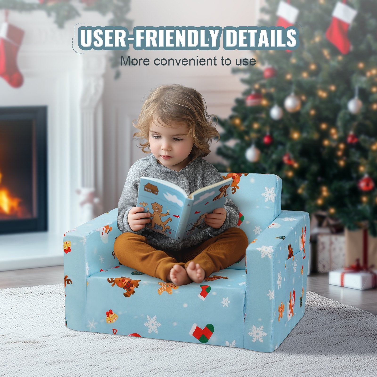 Baby Chair Foldable 2-in-1 Baby Lounger Couch Cartoon Kids Sofa Pink V952-ETSF6354652IOZAT6V0