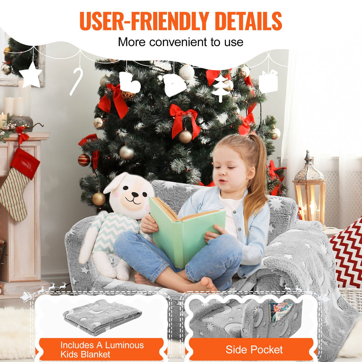 Fold-out Kids Sofa, Glow-in-the-Dark Kids Couch Chair, 2-in-1 Children Convertible Sofa to Lounger, Extra V952-ETSFZDSF00008T8FPV0