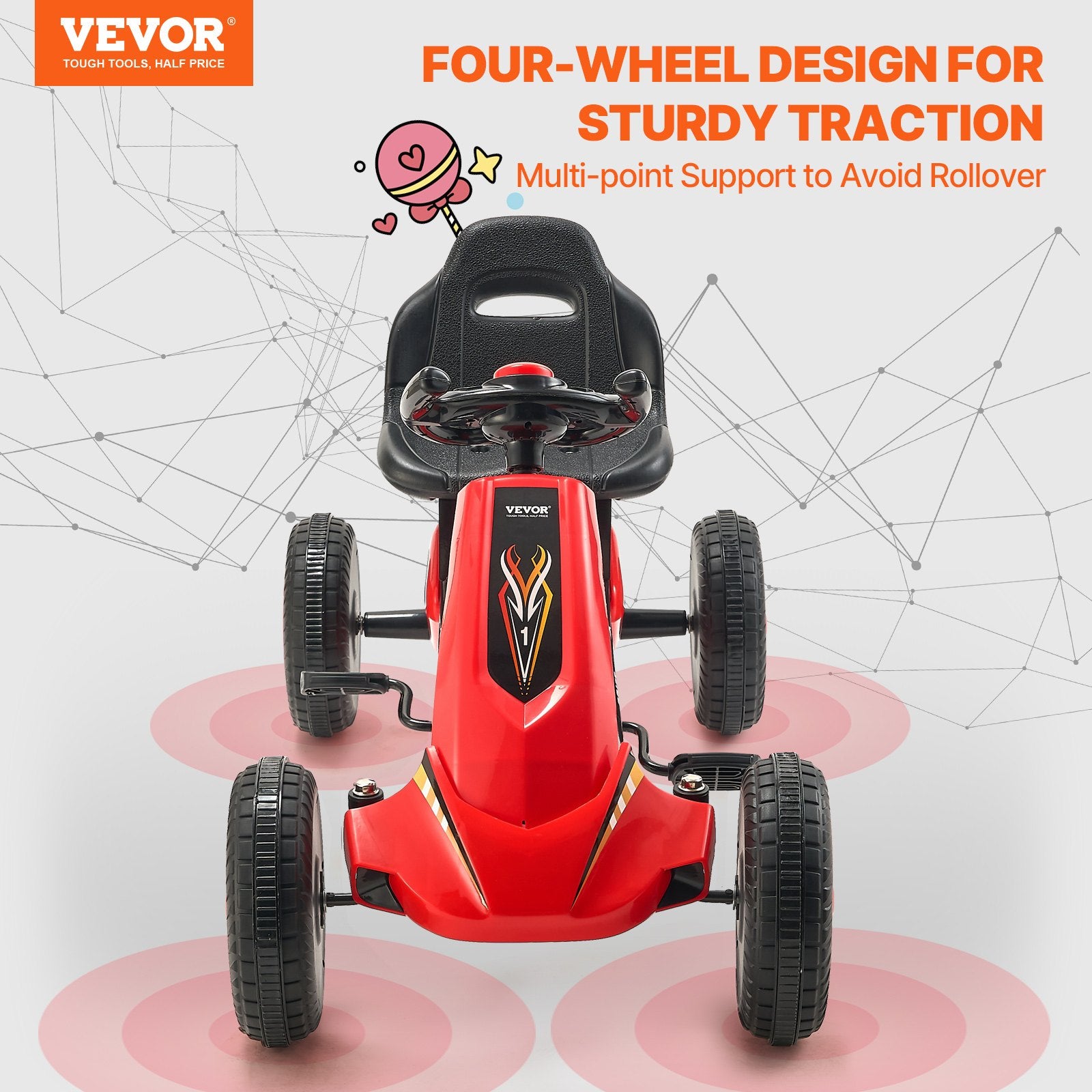 Go Kart 4 Wheel Pedal Ride On Toy for Kids Ages 3-8 Adjustable Seat Red V952-ETTBCJTK38S6FXZBJV0