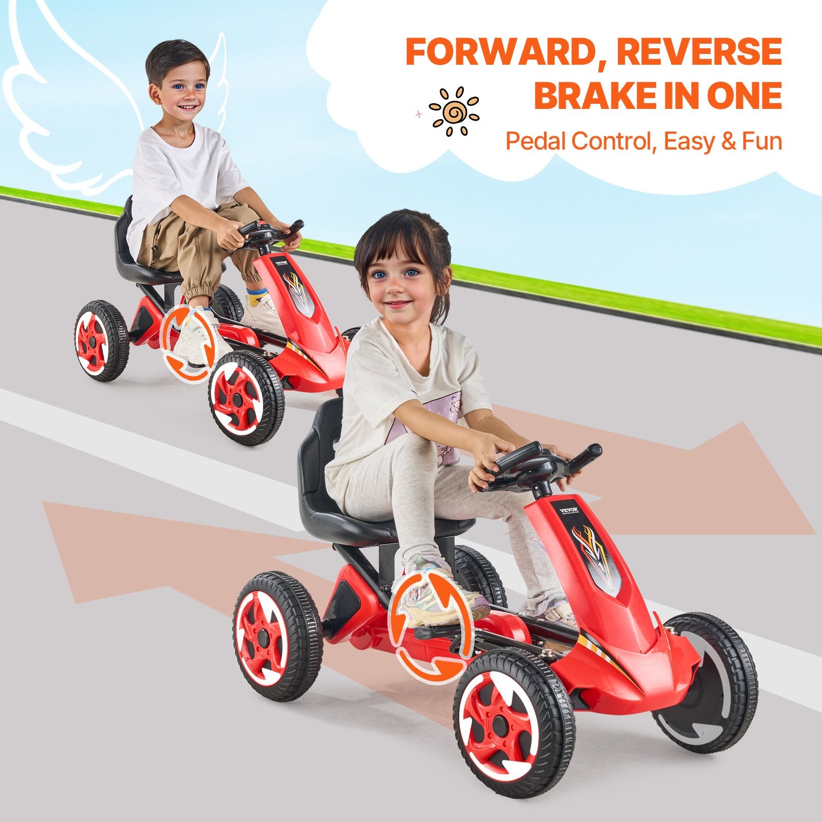 Go Kart 4 Wheel Pedal Ride On Toy for Kids Ages 3-8 Adjustable Seat Red V952-ETTBCJTK38S6FXZBJV0