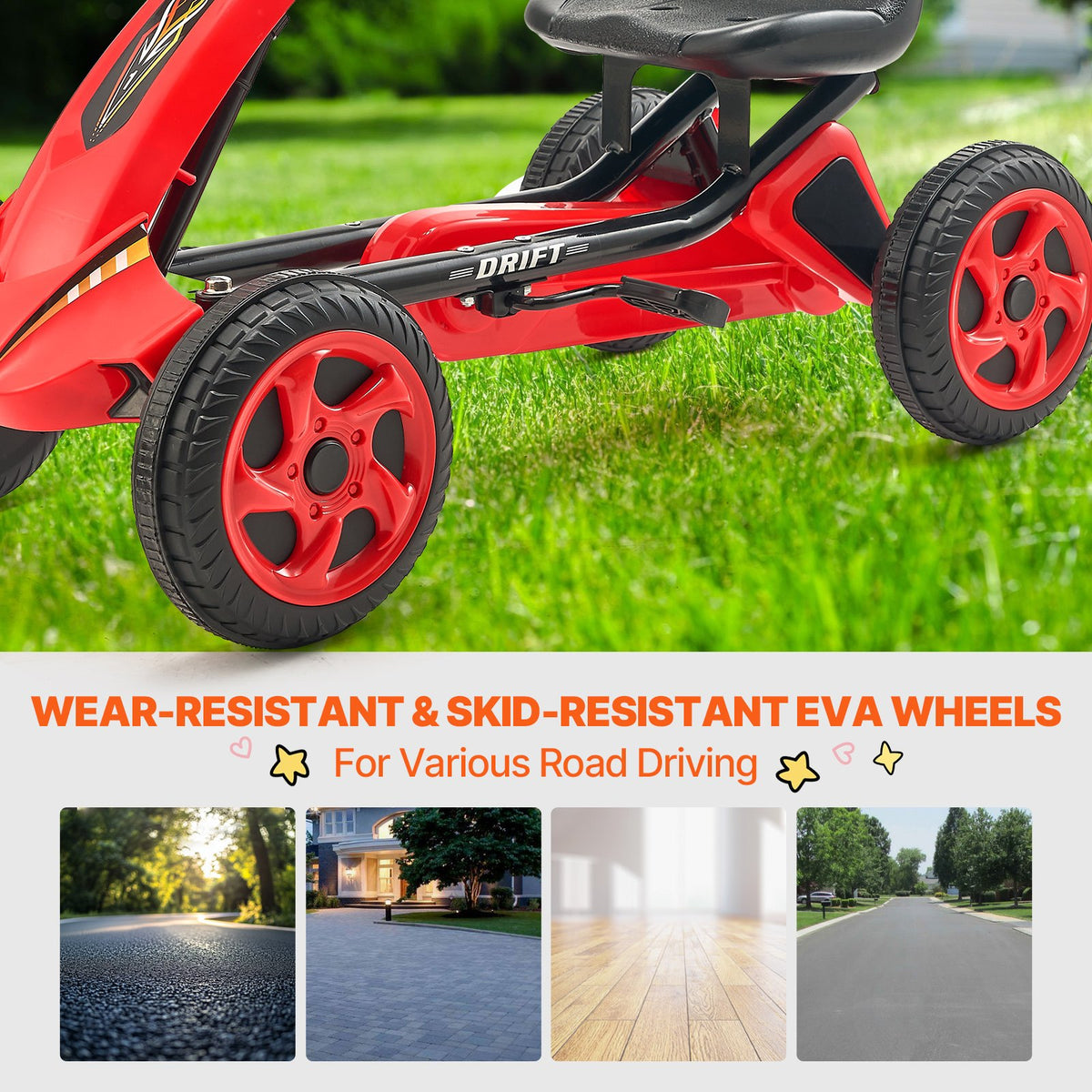 Go Kart 4 Wheel Pedal Ride On Toy for Kids Ages 3-8 Adjustable Seat Red V952-ETTBCJTK38S6FXZBJV0
