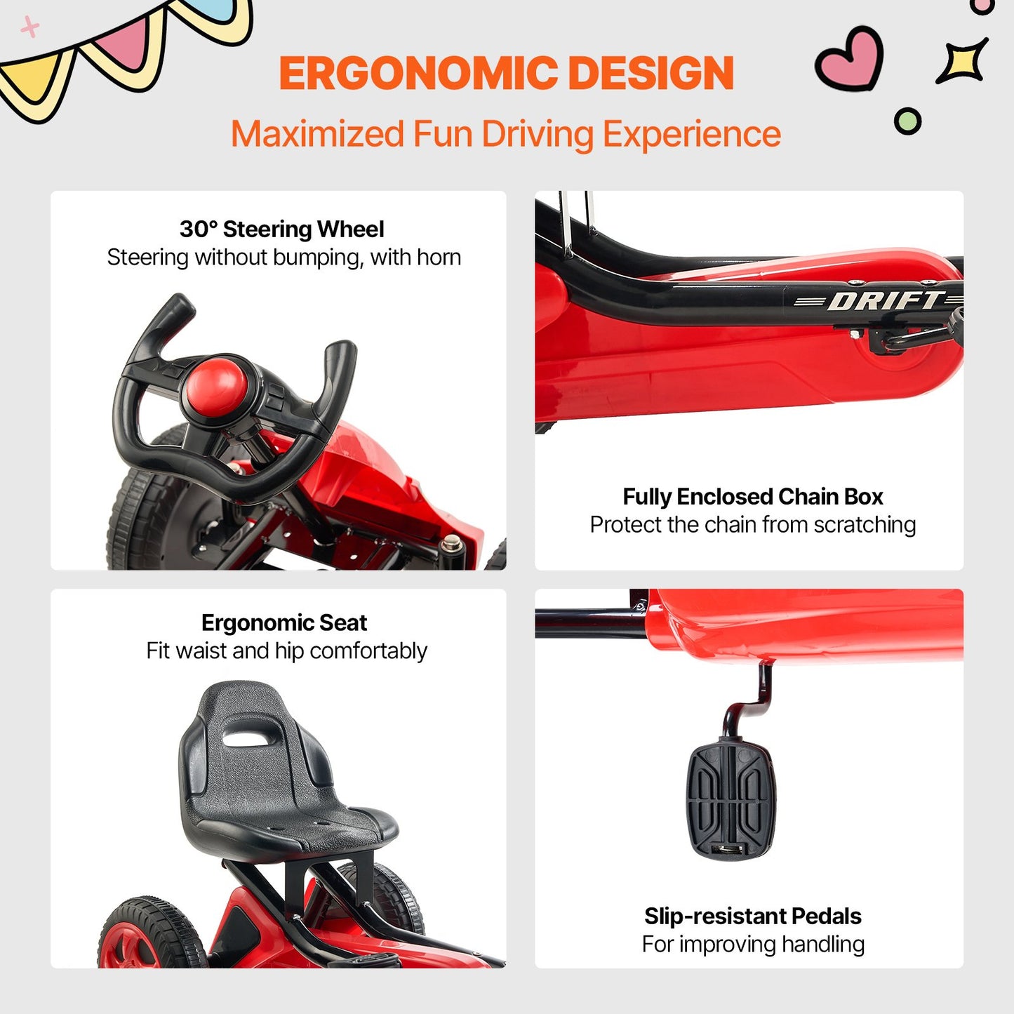 Go Kart 4 Wheel Pedal Ride On Toy for Kids Ages 3-8 Adjustable Seat Red V952-ETTBCJTK38S6FXZBJV0