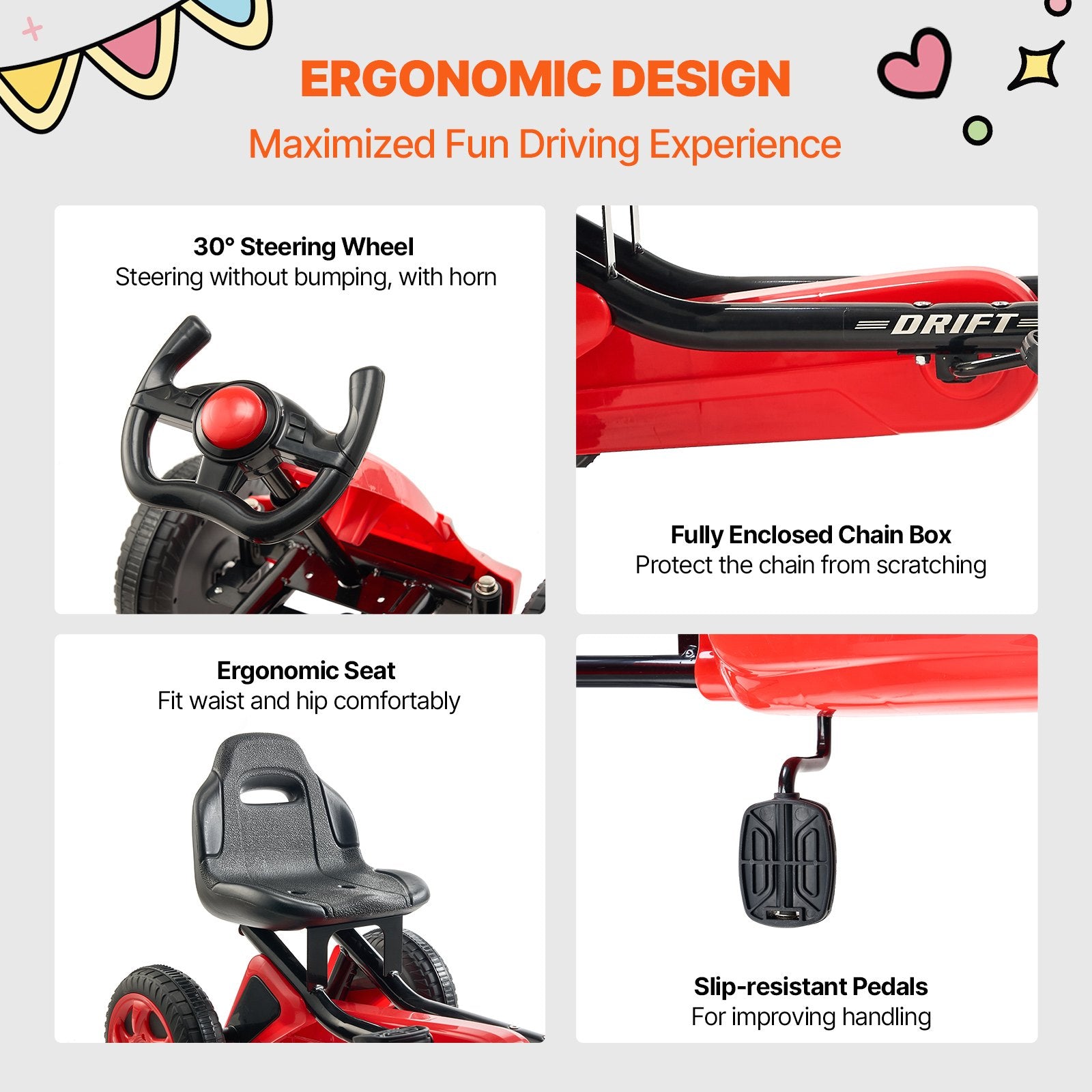 Go Kart 4 Wheel Pedal Ride On Toy for Kids Ages 3-8 Adjustable Seat Red V952-ETTBCJTK38S6FXZBJV0