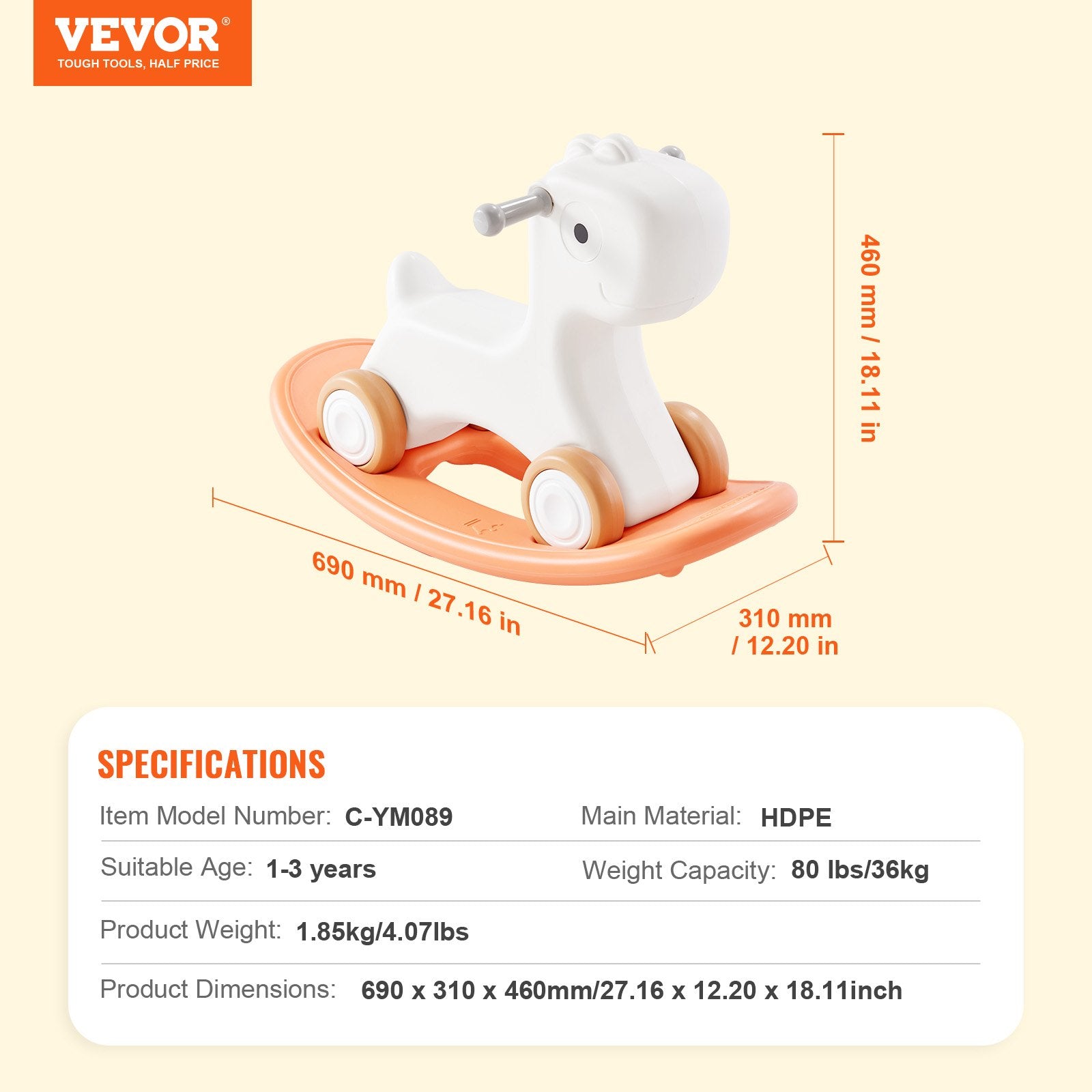 3 in 1 Rocking Horse for Toddlers 1-3 Years, Baby Rocking Horse with Detachable Balance Board and 4 Smooth V952-ETYBMHSSLDGNRHG1RV0