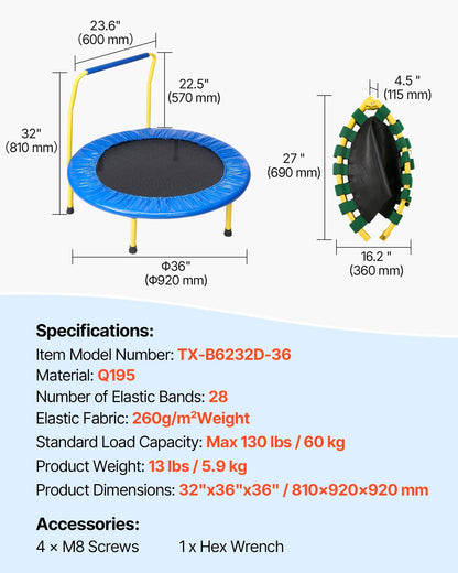 3FT Trampoline for Kids, 92 cm Trampolines Indoor/Outdoor Trampoline for Toddlers, Foldable Mini Baby V952-ETYXBC3YCYXBM625VV0