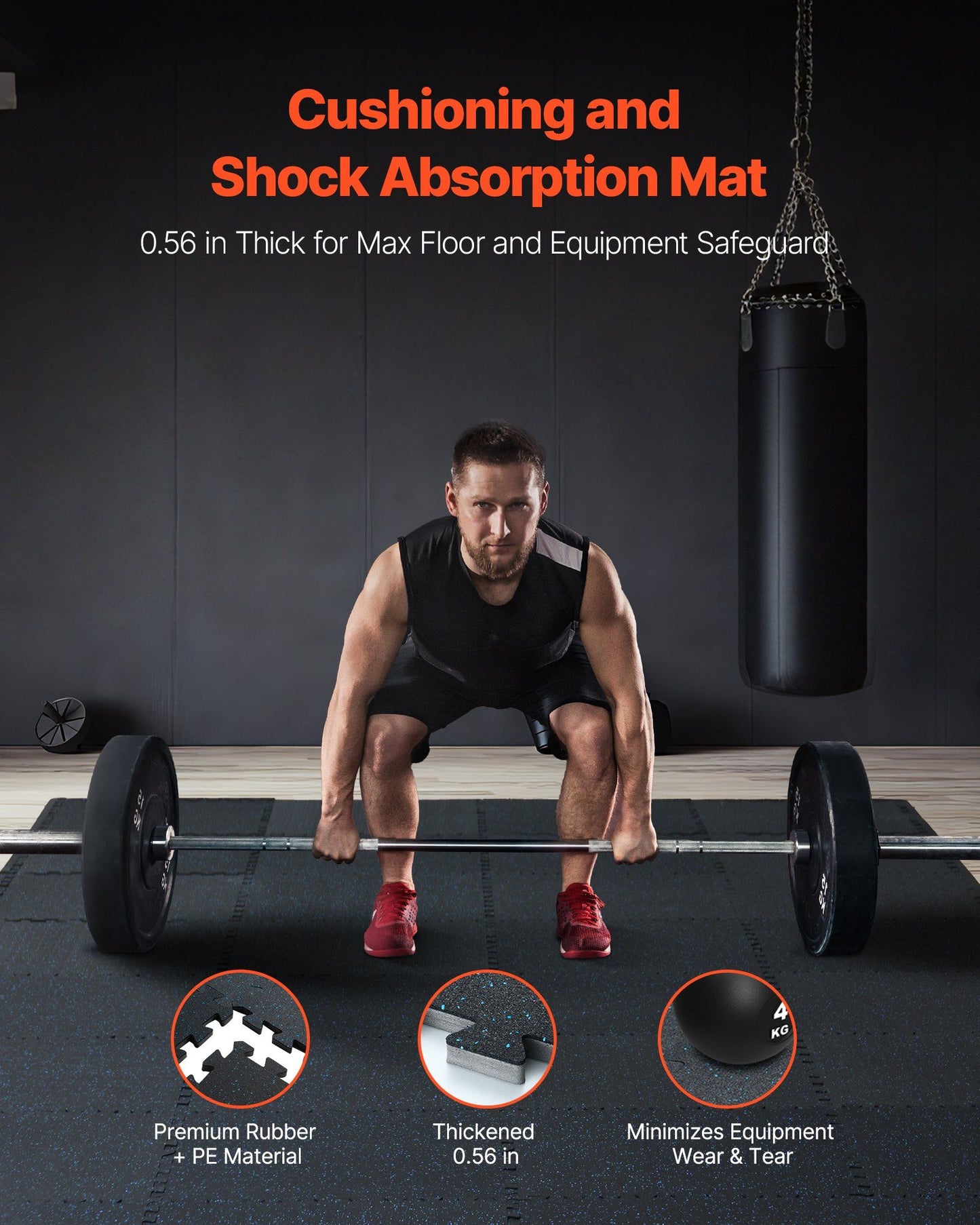 0.56 Inch Thick Gym Floor Mats, 6 Tiles Rubber Top with EVA Foam, 25" x 25" Gym Flooring Workout Mats with 25 V952-EVAQXJSHSDZXKEXU0V0