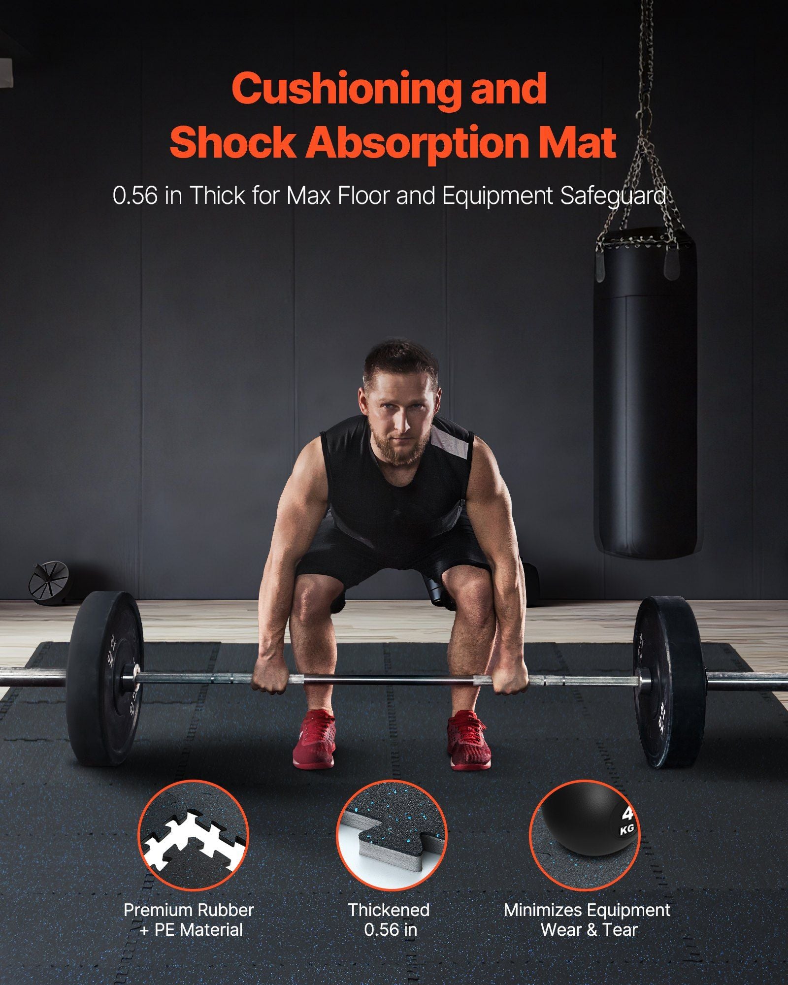 0.56 Inch Thick Gym Floor Mats, 6 Tiles Rubber Top with EVA Foam, 25" x 25" Gym Flooring Workout Mats with 25 V952-EVAQXJSHSDZXKEXU0V0
