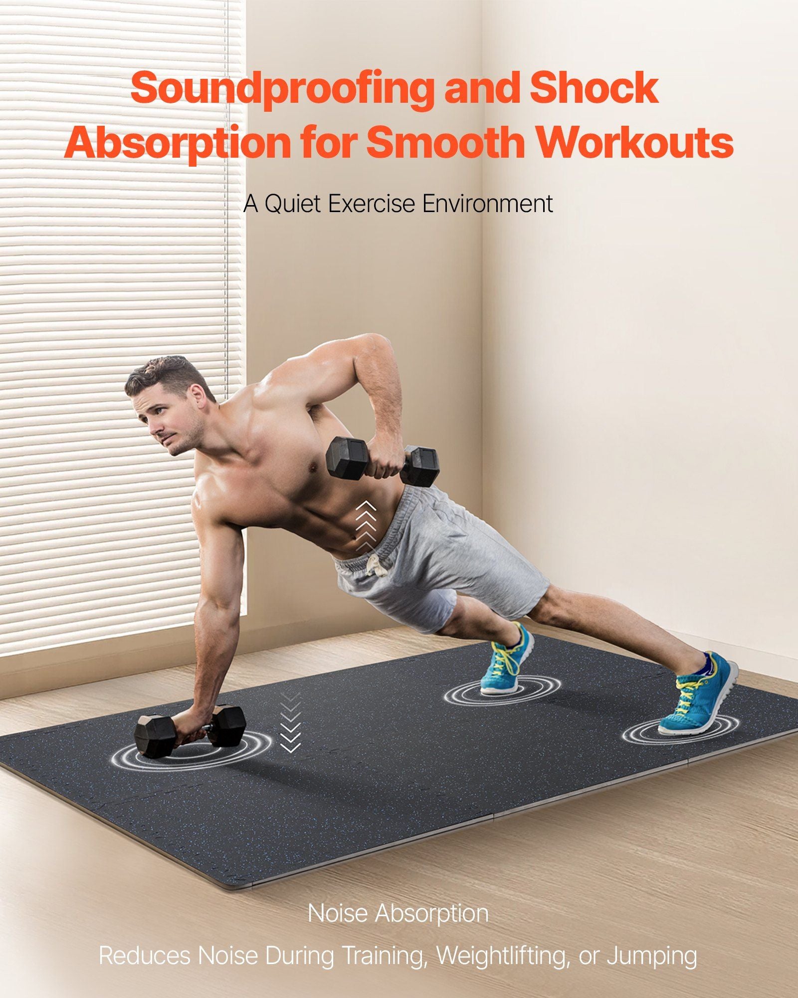 0.56 Inch Thick Gym Floor Mats, 6 Tiles Rubber Top with EVA Foam, 25" x 25" Gym Flooring Workout Mats with 25 V952-EVAQXJSHSDZXKEXU0V0