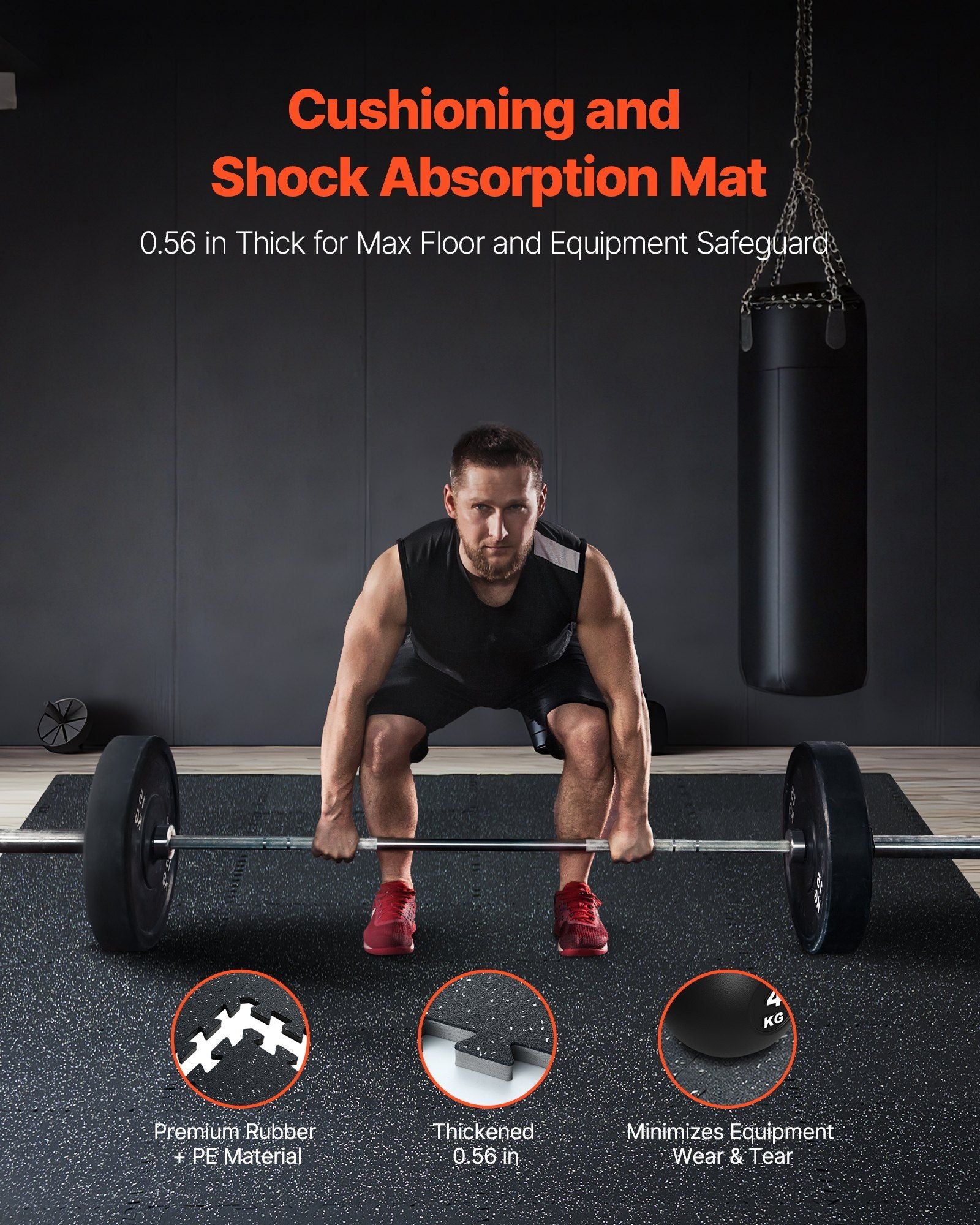 0.56 Inch Thick Gym Floor Mats, 25 Tiles Rubber Top with EVA Foam, 25" x 25" Gym Flooring Workout Mats with V952-EVAQXJSHSDZXOXDELV0
