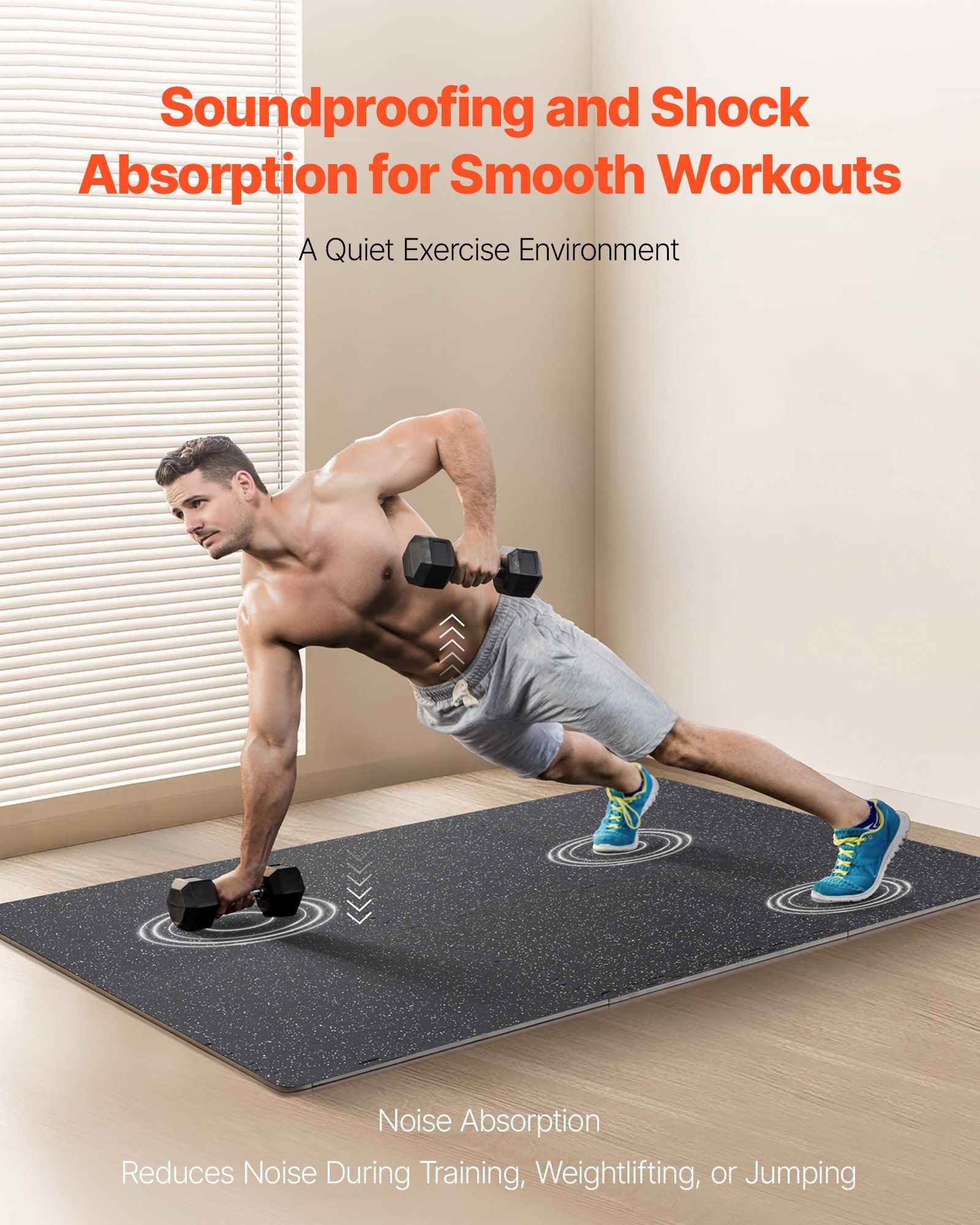 0.56 Inch Thick Gym Floor Mats, 25 Tiles Rubber Top with EVA Foam, 25" x 25" Gym Flooring Workout Mats with V952-EVAQXJSHSDZXOXDELV0