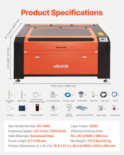 130W CO2 Laser Engraver, 1400 x 900 mm, CO2 Laser Engraver Cutter Machine with Water Chiller, 2 Way Pass Air V952-EYHTJGDKJLDSNZ4E3001V3