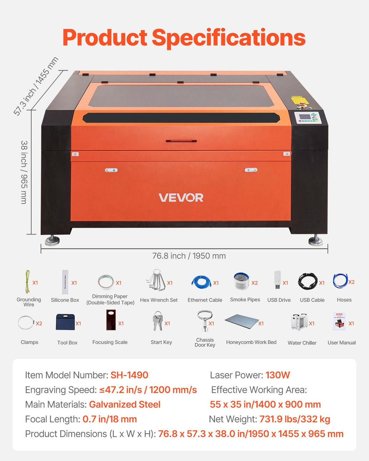 130W CO2 Laser Engraver, 1400 x 900 mm, CO2 Laser Engraver Cutter Machine with Water Chiller, 2 Way Pass Air V952-EYHTJGDKJLDSNZ4E3001V3