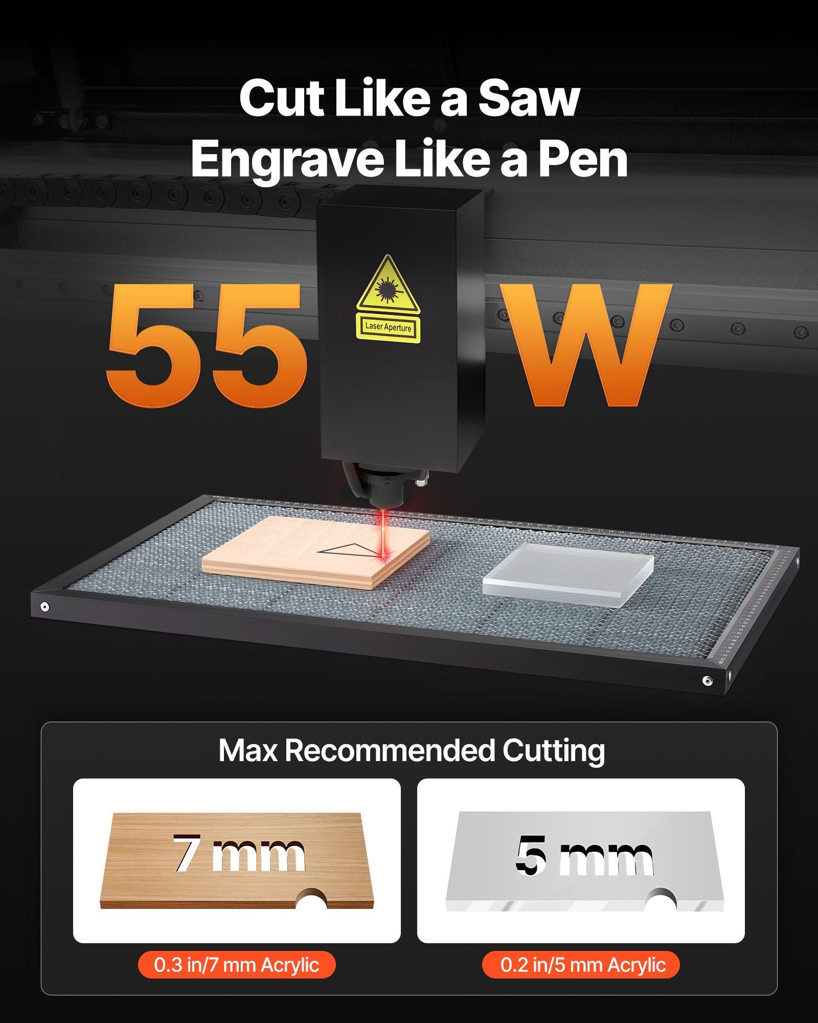 55W CO2 Laser Engraver, 500 x 300 mm, Desktop CO2 Laser Engraver and Cutter Machine with 16MP Camera, Water V952-EYHTJGDKJTMS2IMFX001V3