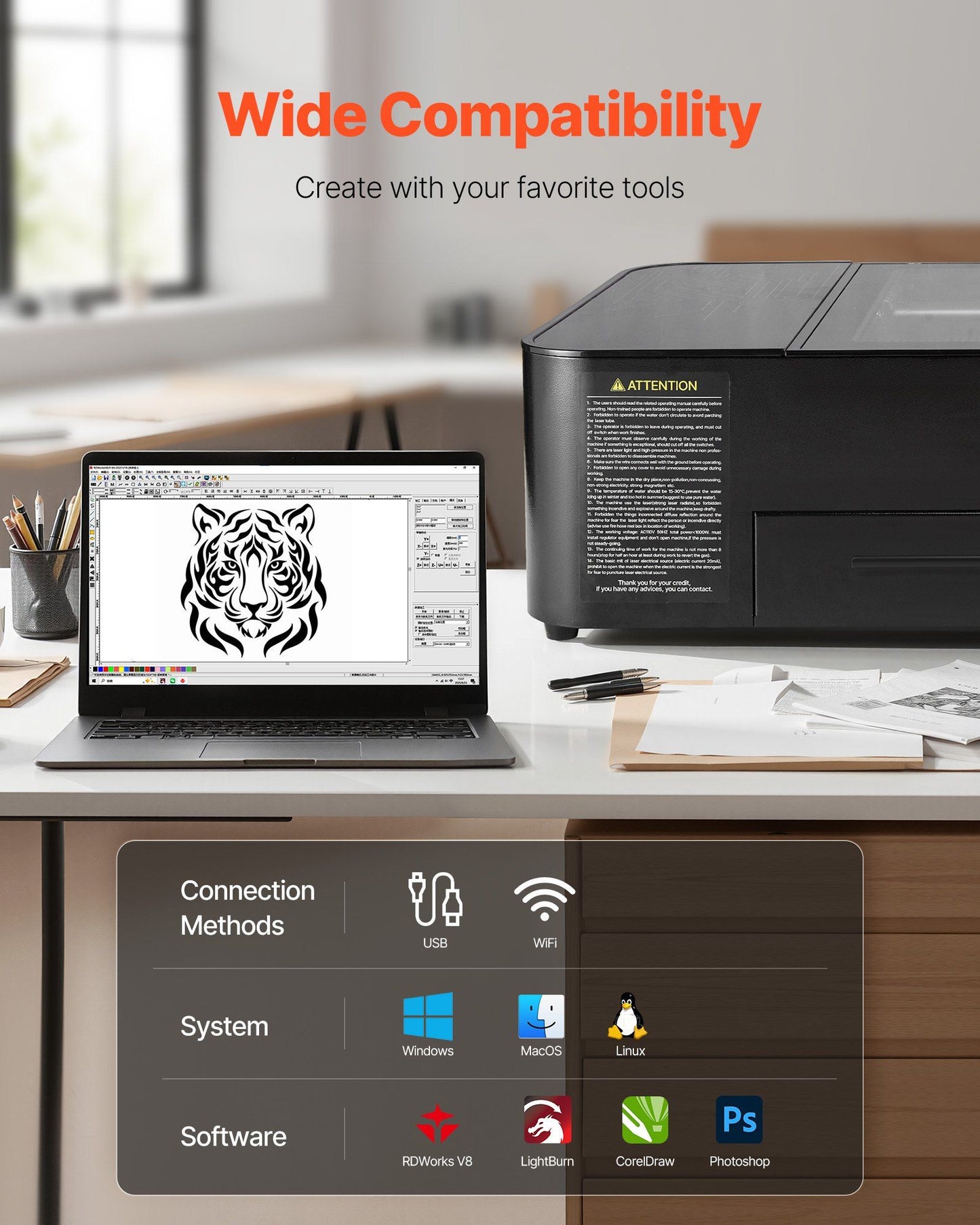 55W CO2 Laser Engraver, 500 x 300 mm, Desktop CO2 Laser Engraver and Cutter Machine with 16MP Camera, Water V952-EYHTJGDKJTMS2IMFX001V3