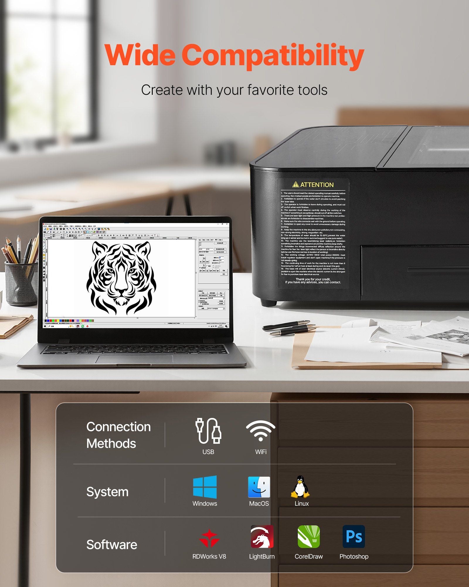 55W CO2 Laser Engraver, 500 x 300 mm, Desktop CO2 Laser Engraver and Cutter Machine with 16MP Camera, Water V952-EYHTJGDKJTMS2IMFX001V3