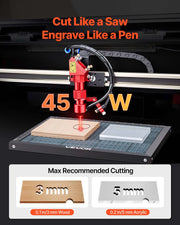 45W CO2 Laser Engraver, 300 x 200 mm, Desktop CO2 Laser Engraver Cutter Machine with Rotary Axis, Air Assist, V952-EYHTJGDKJTMS7FYAW001V3