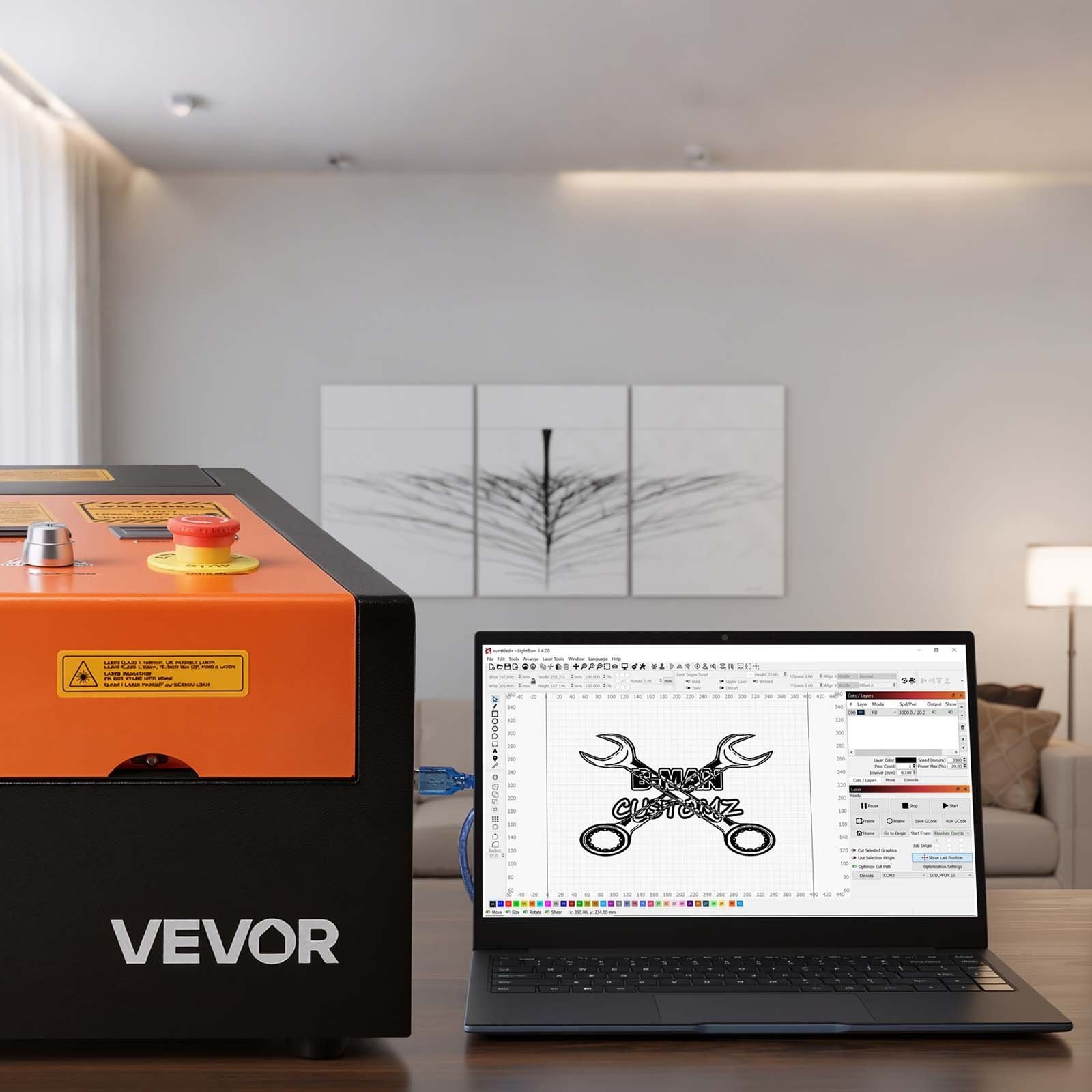 45W CO2 Laser Engraver, 300 x 200 mm, Desktop CO2 Laser Engraver Cutter Machine with Rotary Axis, Air Assist, V952-EYHTJGDKJTMS7FYAW001V3