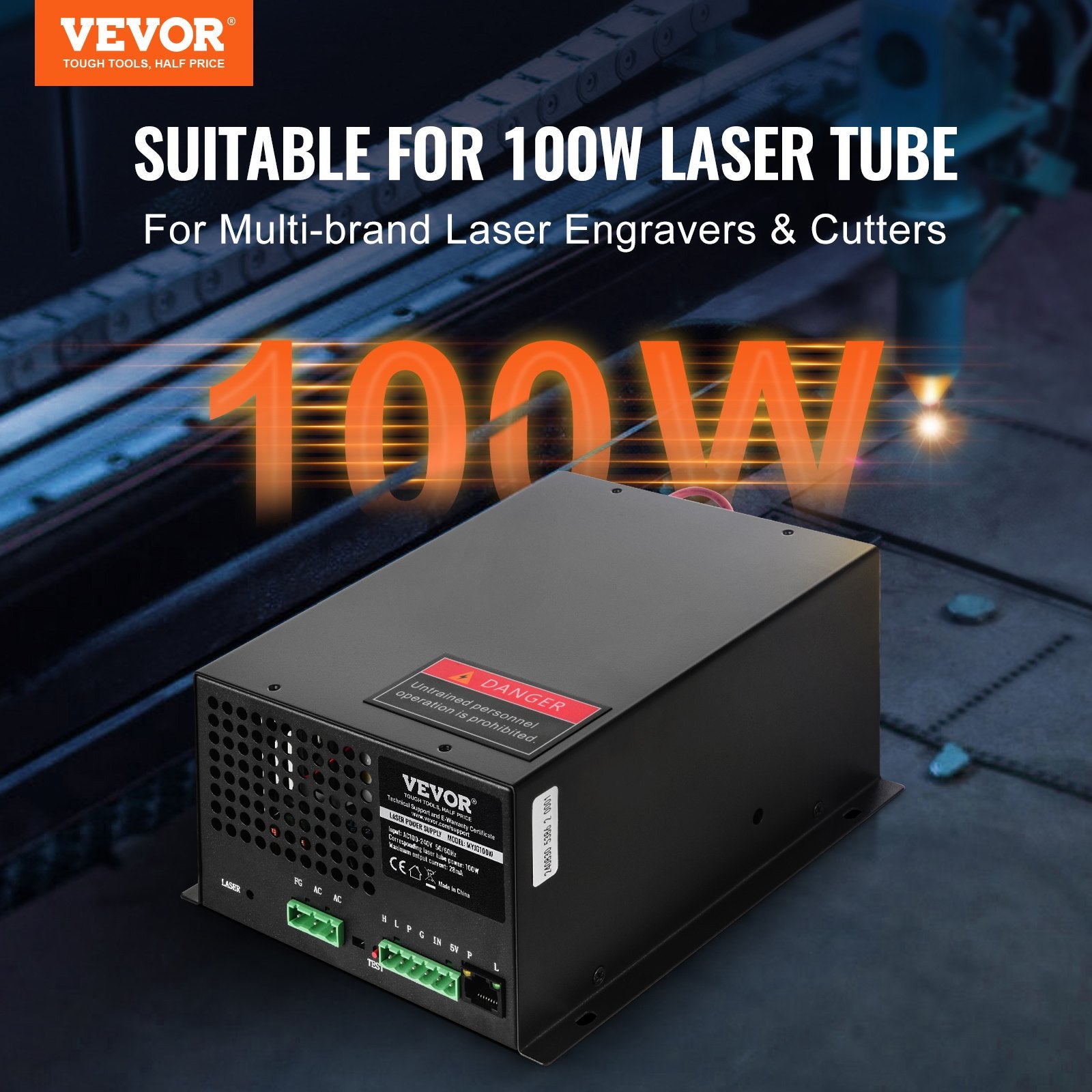 CO2 Laser Power Supply, 100W, Power Supply for 100W Laser Tube, Constant Current Protection, Open Circuit V952-EYHTJGGDY1000KR1IV7