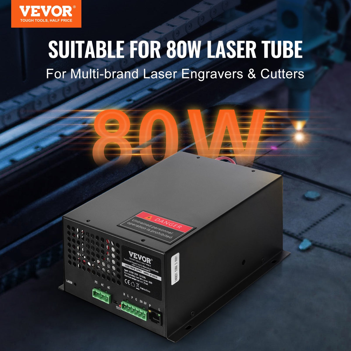 CO2 Laser Power Supply, 80W, Power Supply for 80W Laser Tube, Constant Current Protection, Open Circuit V952-EYHTJGGDY80WQ8UO8V7