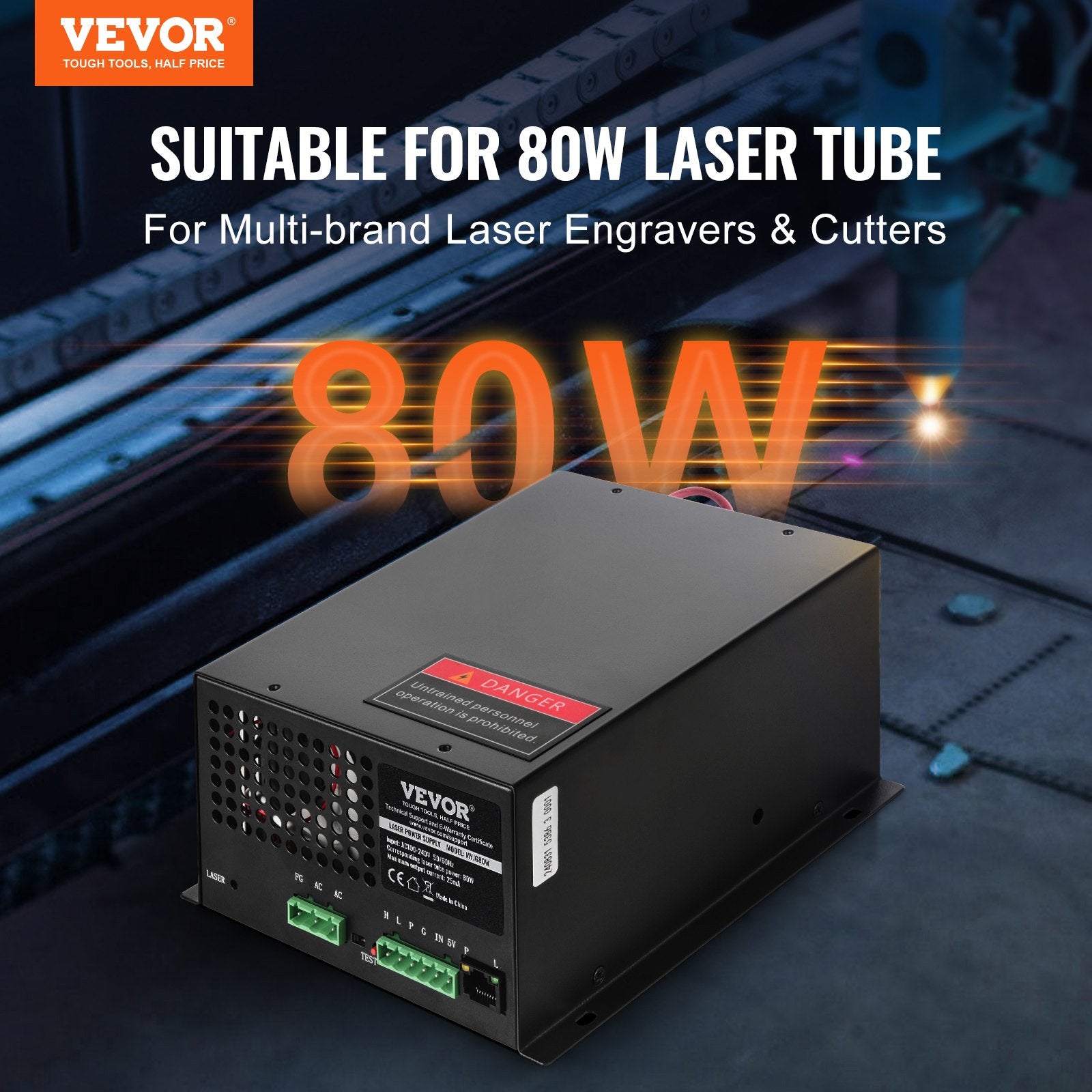 CO2 Laser Power Supply, 80W, Power Supply for 80W Laser Tube, Constant Current Protection, Open Circuit V952-EYHTJGGDY80WQ8UO8V7
