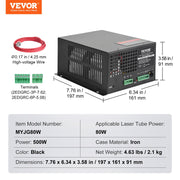 CO2 Laser Power Supply, 80W, Power Supply for 80W Laser Tube, Constant Current Protection, Open Circuit V952-EYHTJGGDY80WQ8UO8V7