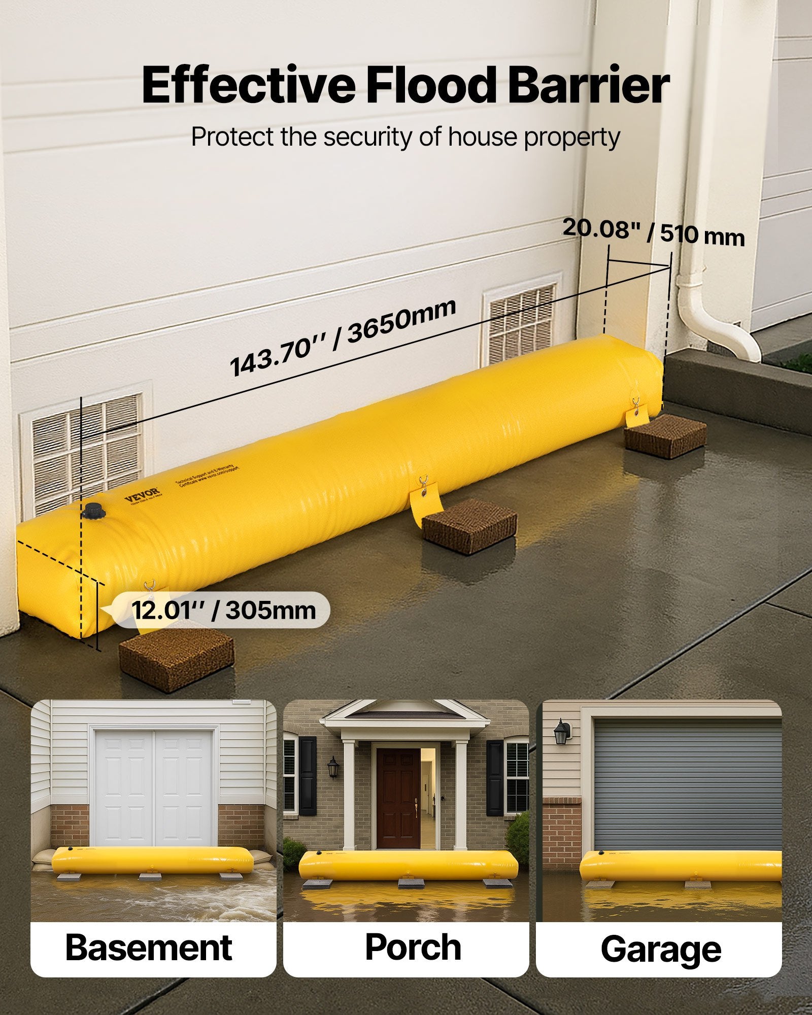 Flood Barrier Hydro Barrier 12' Length x 12" Height for Water Diversion V952-F12FT20IN12IN76FRV0