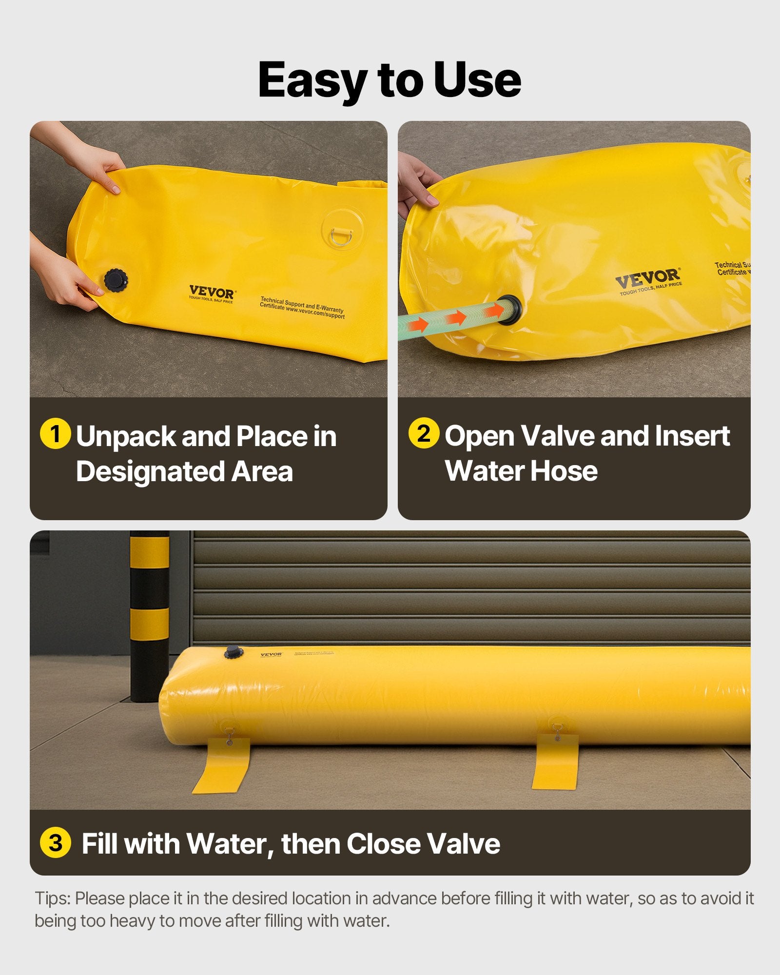 Flood Barrier Hydro Barrier 12' Length x 12" Height for Water Diversion V952-F12FT20IN12IN76FRV0