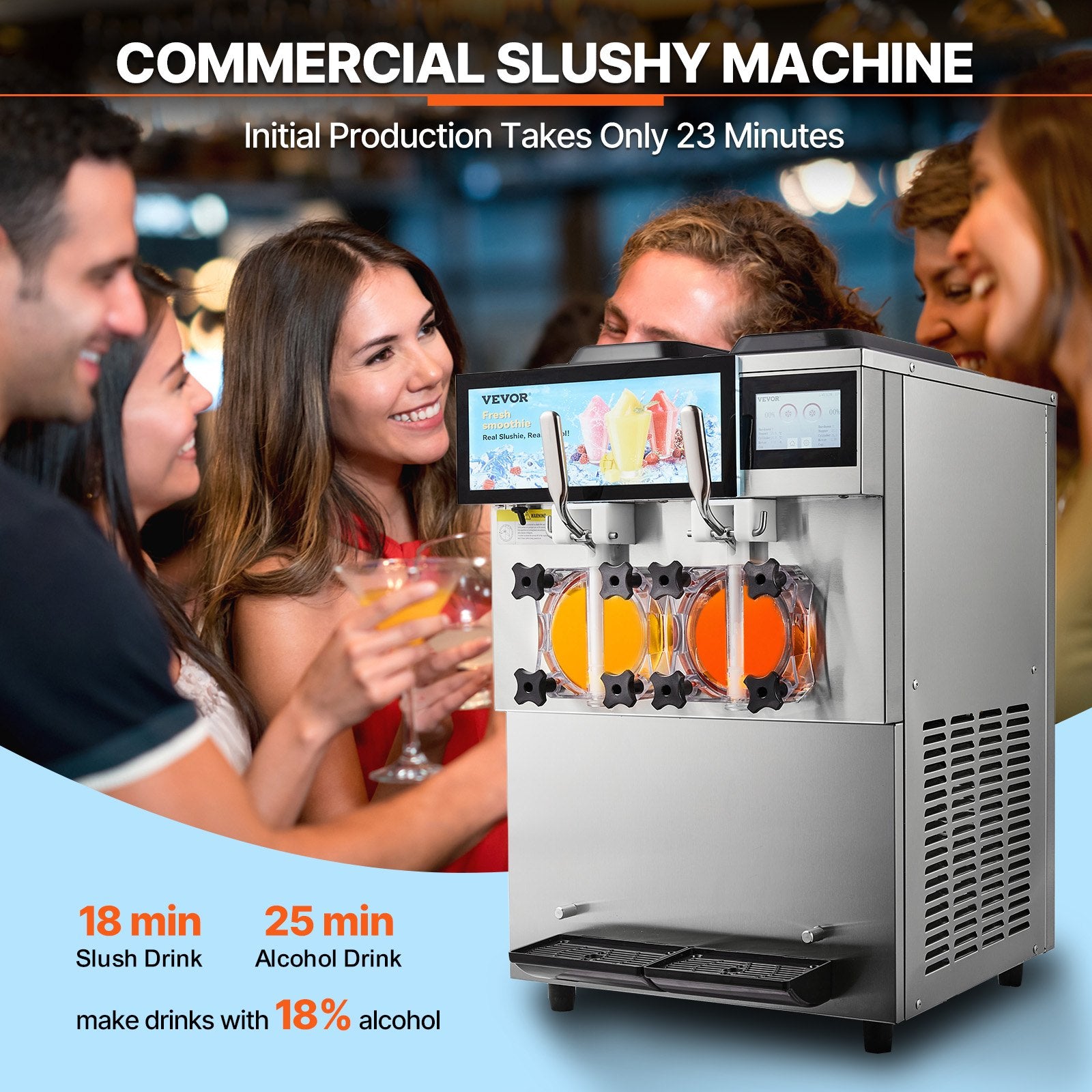 Commercial Slushy Machine, 2 x 12L / 3.17 Gal Double Tanks, Cool and Freeze Modes, Stainless Steel Margarita V952-FB8L4L22000W2RDAFV3