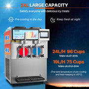 Commercial Slushy Machine, 2 x 12L / 3.17 Gal Double Tanks, Cool and Freeze Modes, Stainless Steel Margarita V952-FB8L4L22000W2RDAFV3