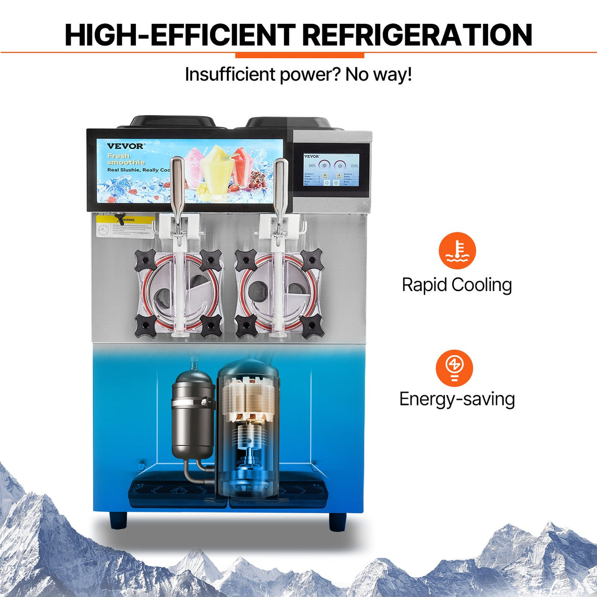 Commercial Slushy Machine, 2 x 12L / 3.17 Gal Double Tanks, Cool and Freeze Modes, Stainless Steel Margarita V952-FB8L4L22000W2RDAFV3