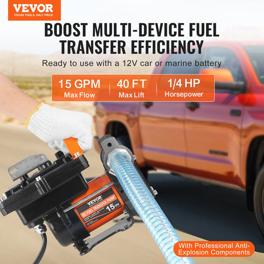 Fuel Transfer Pump 12V 15 GPM 1/4 HP Diesel Pump with Auto Fuel Nozzle V952-FBBMG15GPM14E8RUQV9