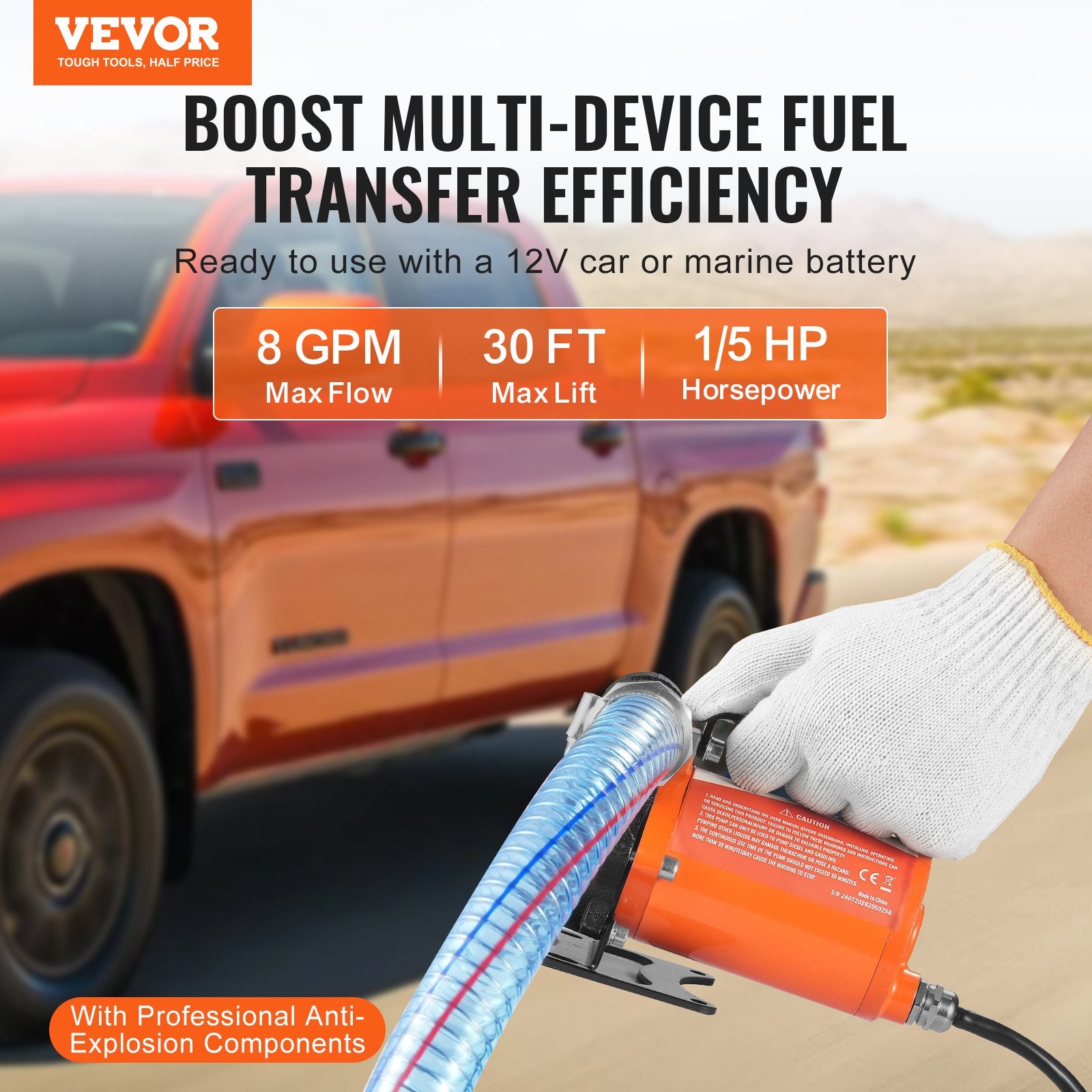 Fuel Transfer Pump 12V 8 GPM 1/6 HP Diesel Pump with Auto Fuel Nozzle V952-FBBMG8GPM16H7QUUSV9