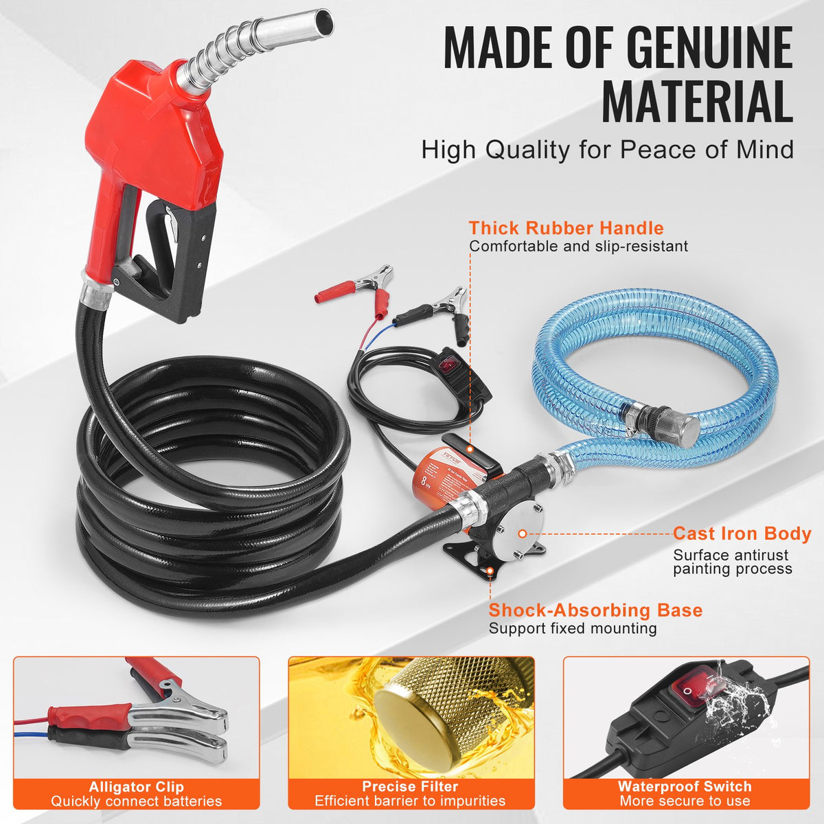 Fuel Transfer Pump 12V 8 GPM 1/6 HP Diesel Pump with Auto Fuel Nozzle V952-FBBMG8GPM16H7QUUSV9