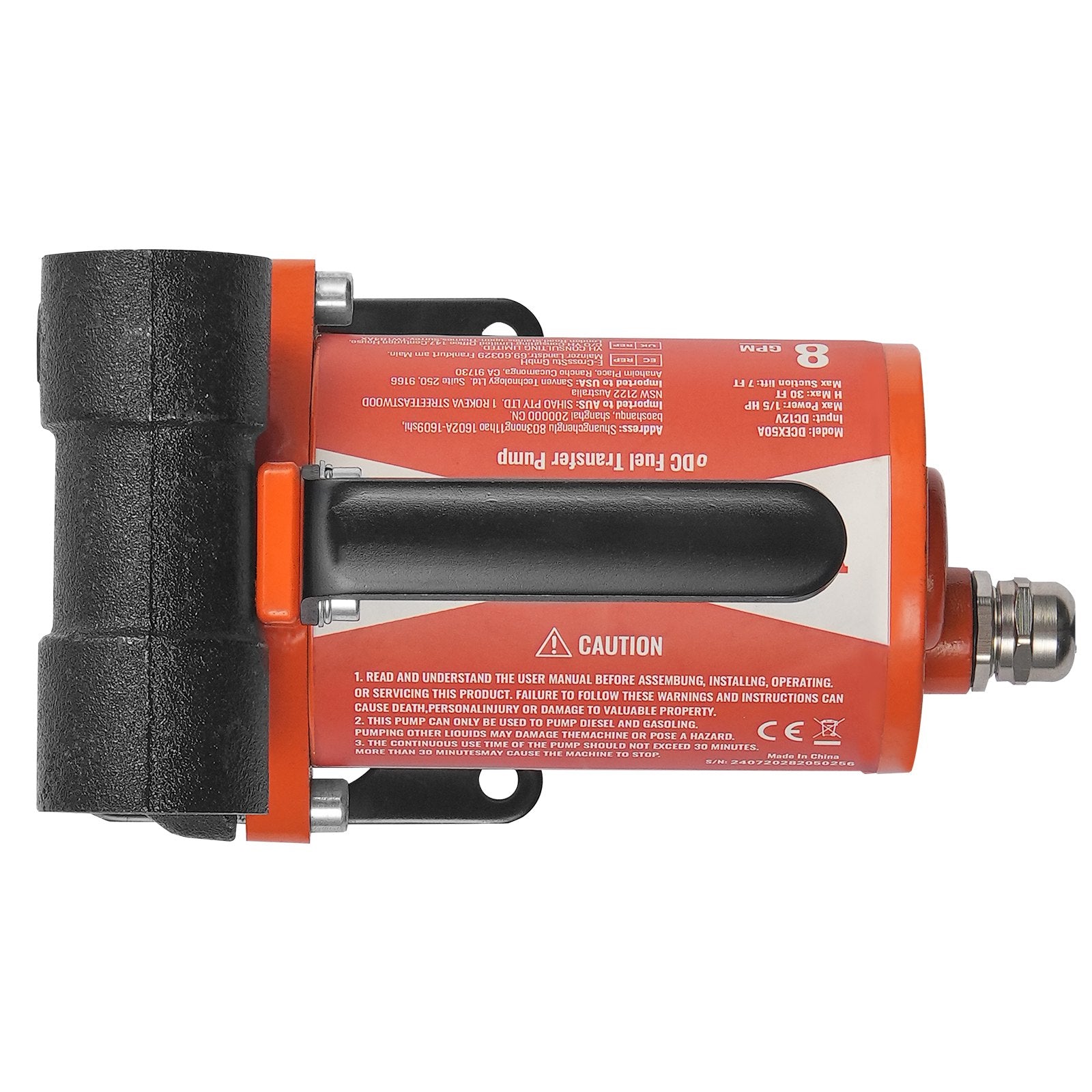 Fuel Transfer Pump 12V 8 GPM 1/6 HP Diesel Pump with Auto Fuel Nozzle V952-FBBMG8GPM16H7QUUSV9