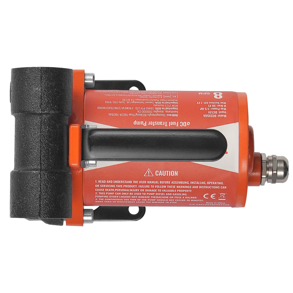 Fuel Transfer Pump 12V 8 GPM 1/6 HP Diesel Pump with Auto Fuel Nozzle V952-FBBMG8GPM16H7QUUSV9